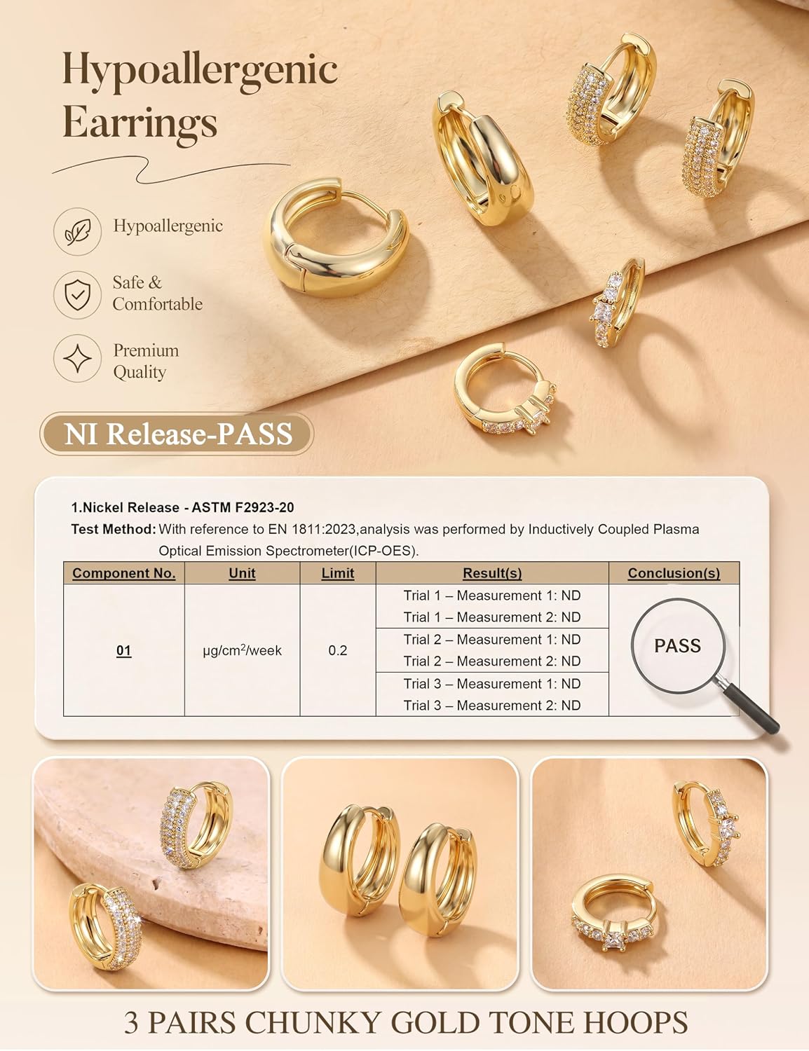 Thumbnail 4 de LOLIAS Small Hoop Earrings 3 Pairs