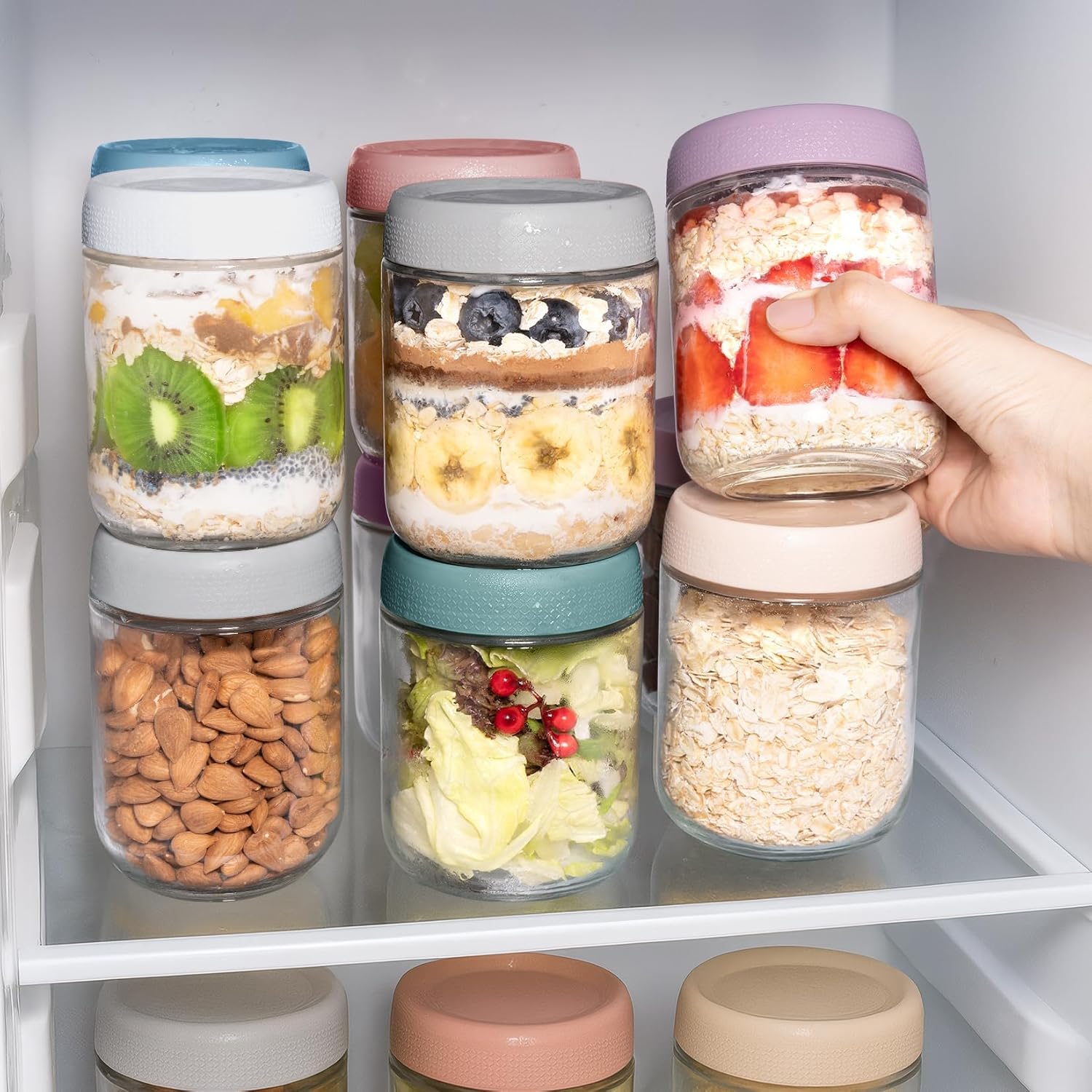 Thumbnail 6 de ZhouZGlass 6 Pack 500ml Glass Jars with Lids and Spoon – Overnight Oats Containers