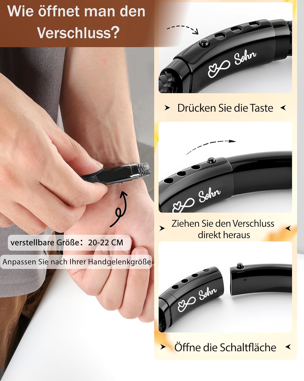 Thumbnail 3 de Kenqlot Armband "Sohn" – Liebesband aus Leder und Edelstahl für Männer