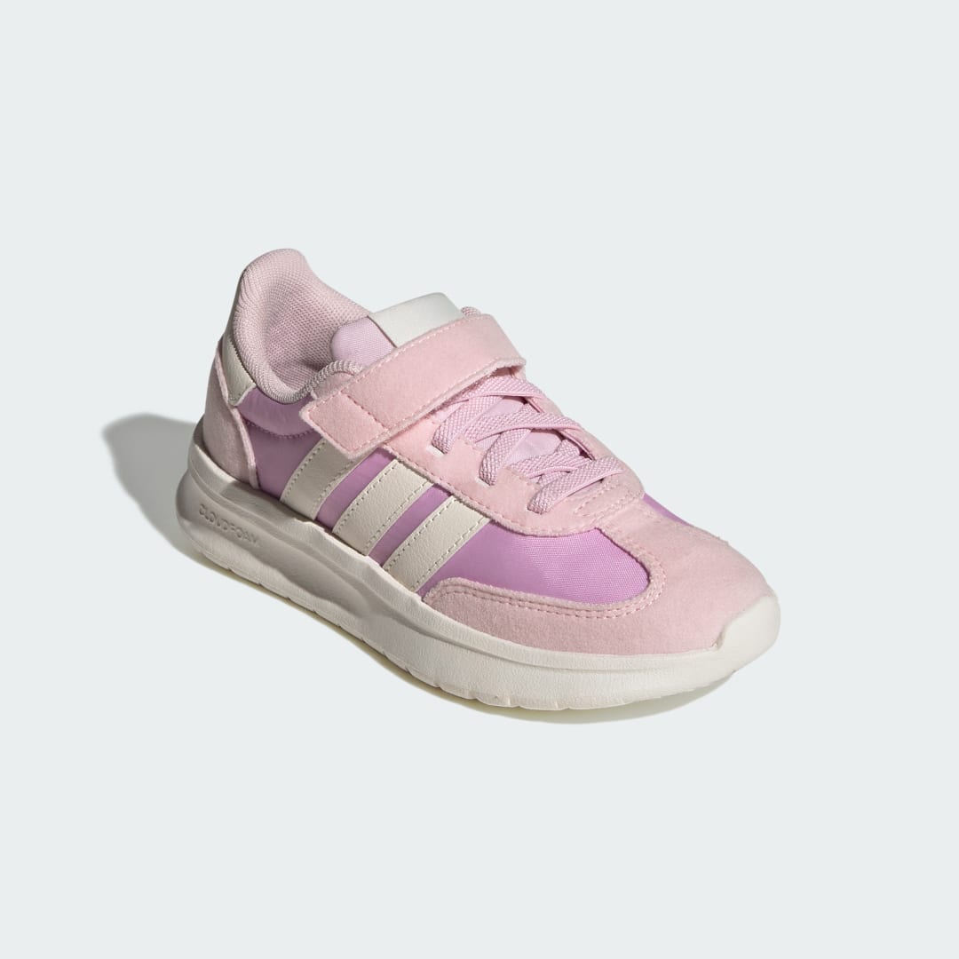 Detalle de Adidas Run 70s 2.0 para niños: zapatilla violeta con estilo retro y sujeción fiable