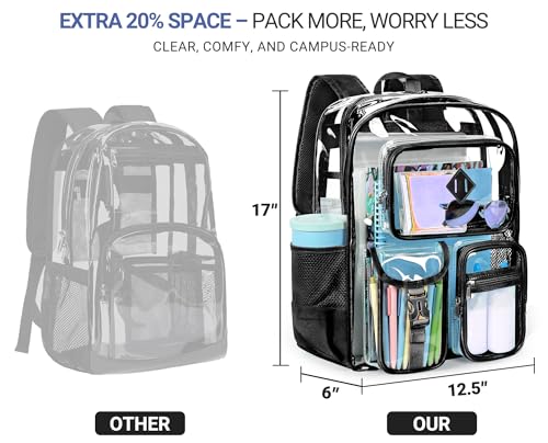 Detalle de ZORFIN 17 Inch Clear Backpack: Large Transparent Bookbag with Reinforced Straps for School, College, and Work