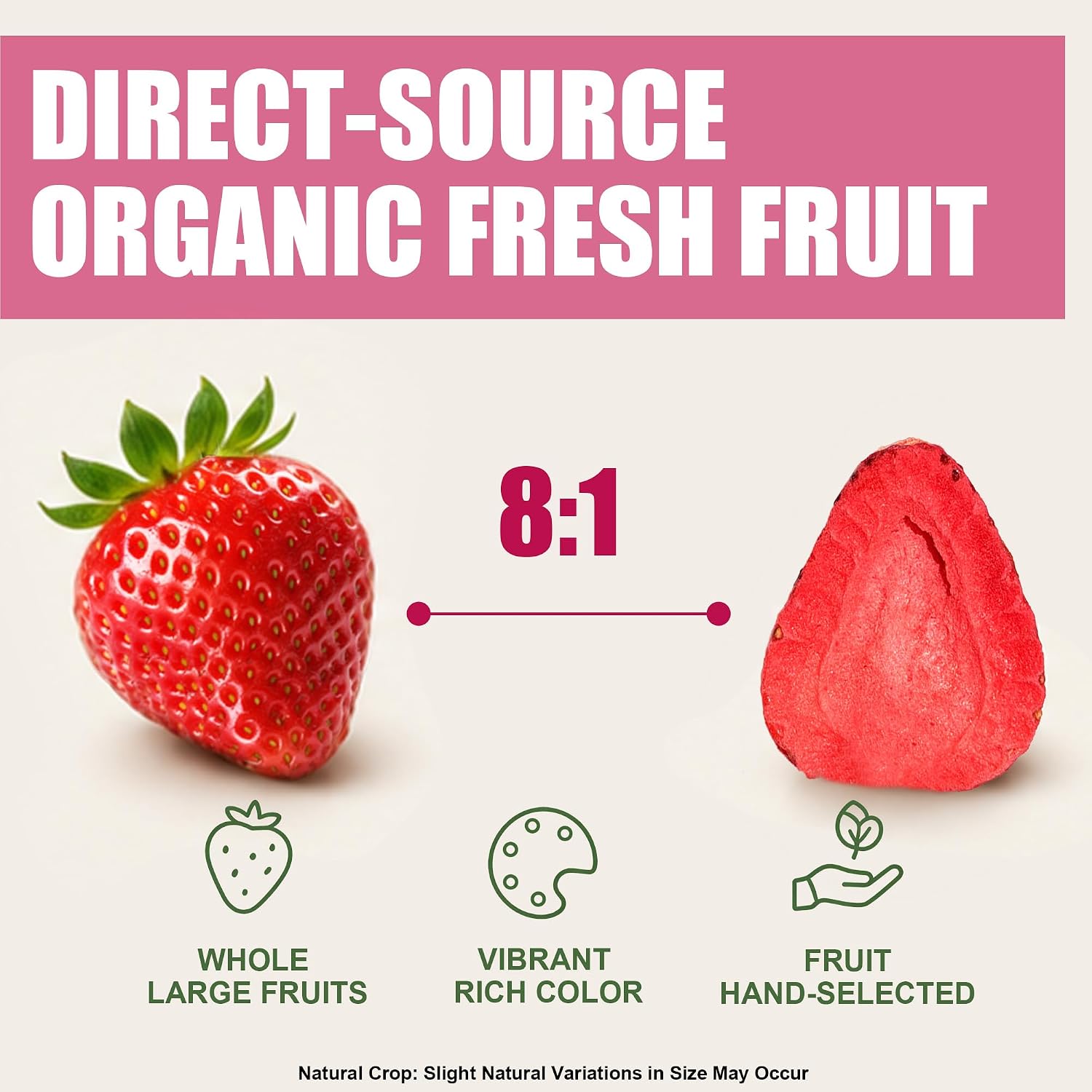 Detalle de PlompBery Organic Freeze-Dried Strawberry Slices, 8.8 oz, No Added Sugar