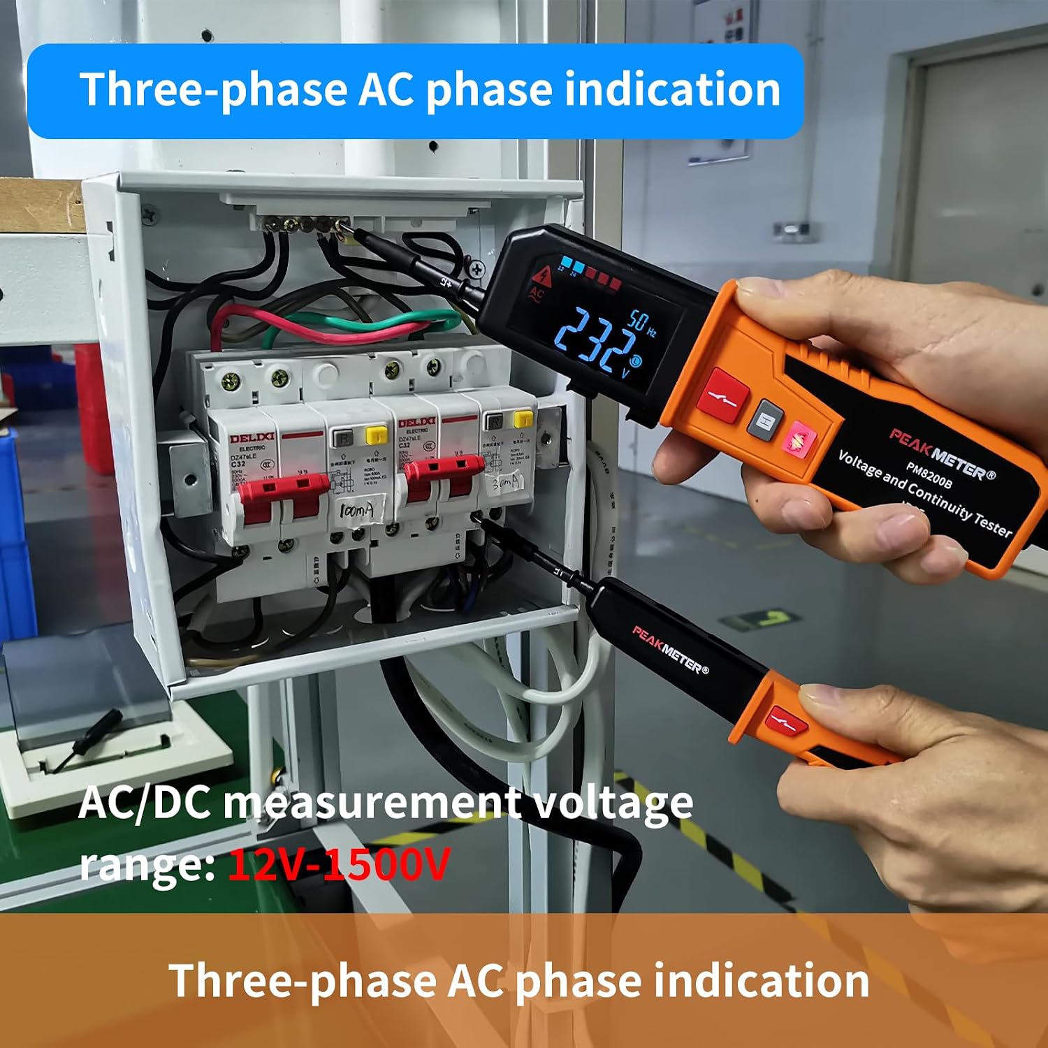 Detalle de PM8200B Tester di Tensione: Voltmetro Digitale Multifunzione Impermeabile IP65