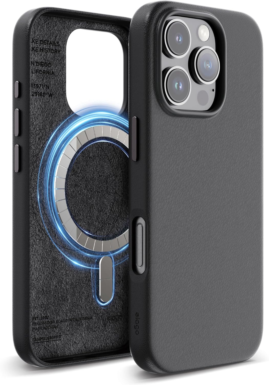 Detalle de elago Coque cuir magnétique MagSafe pour iPhone 16 Pro – vegan, antichoc et résistante à l’eau