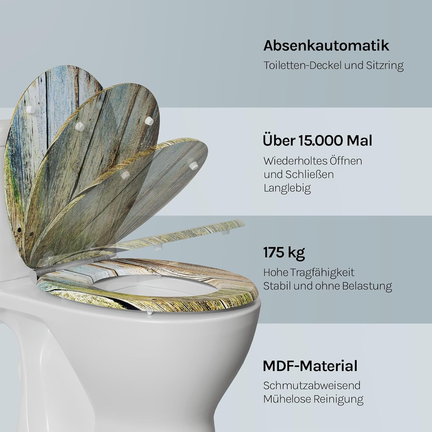 Detalle 2 de WOLTU Premium WC-Sitz mit Absenkautomatik – MDF Holzkern, Softclose, Oval