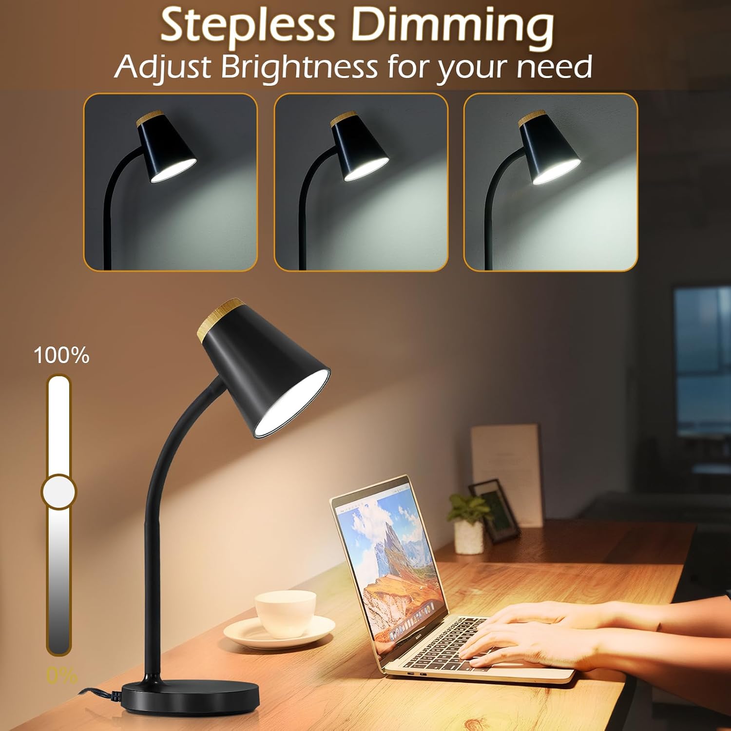 Thumbnail 2 de GyroVu LED Desk Lamp with Touch Dimmable Gooseneck – Compact, Eye‑friendly Lighting for Dorms and Desks