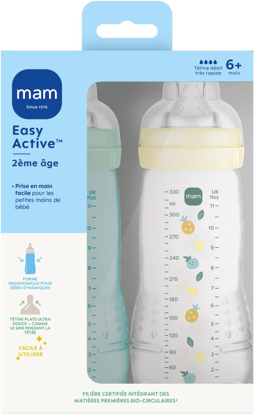 Thumbnail 1 de MAM Biberon Easy Active 6+ mois, 330 ml – Lot de 2 (Ice + Pearl)