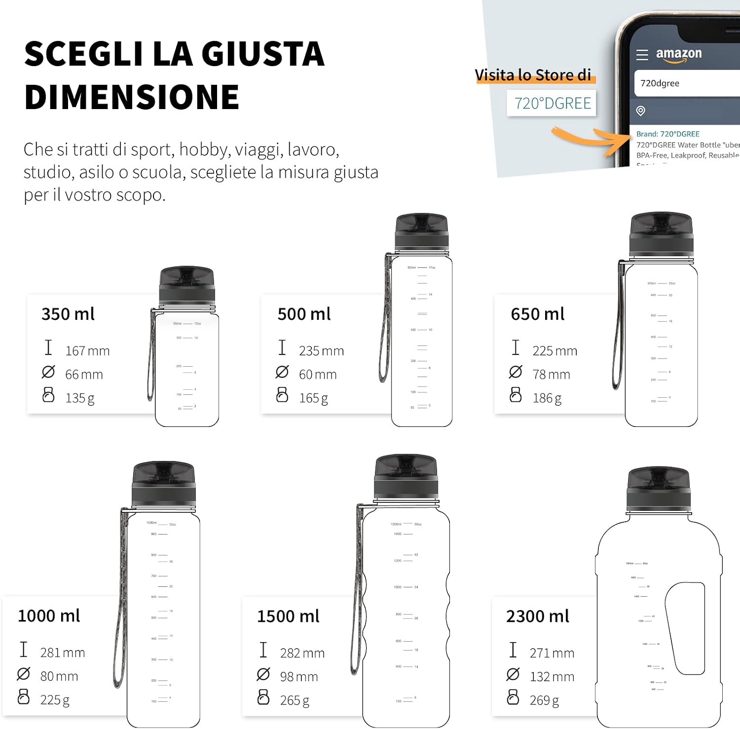 Detalle de 720°DGREE uberBottle da 1 litro con infusore, softTouch (senza BPA) – borraccia sportiva con apertura anti-“gluck”