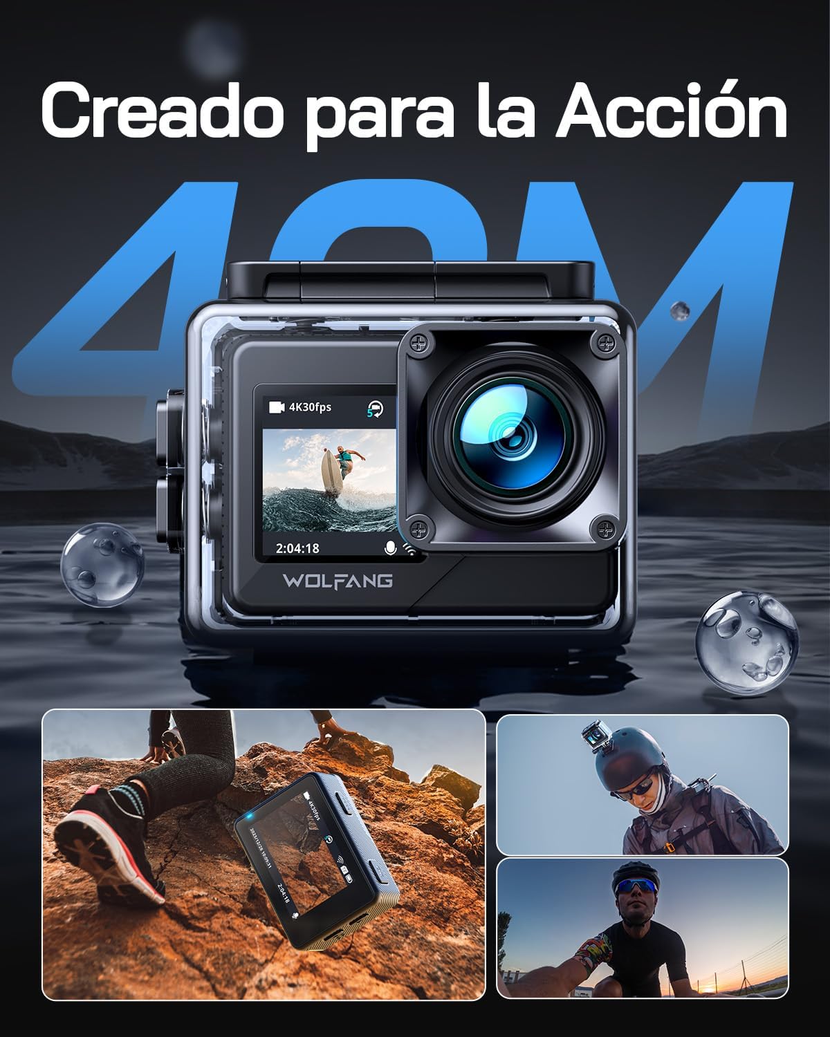 Detalle de WOLFANG GA120 cámara deportiva 4K