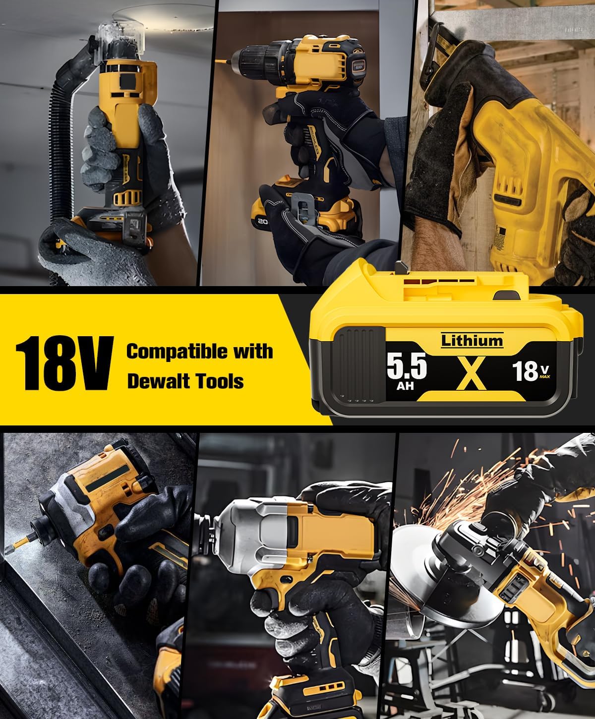 Thumbnail 6 de 2 x 18V 5500mAh Li-Ion Battery Replacement for Dewalt 18V Tools with LED Indicator