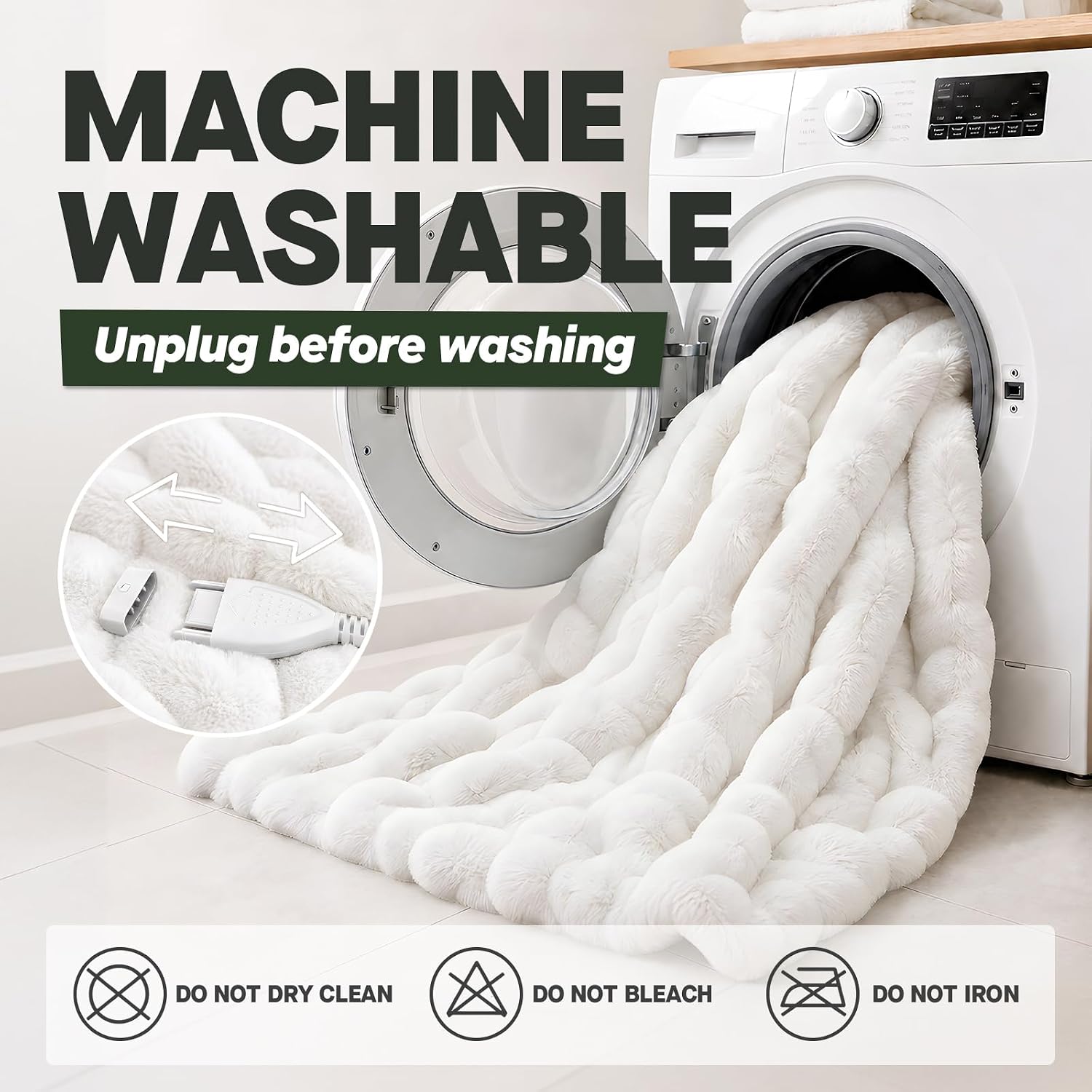 Detalle 2 de Warmrest WR-POPRA50-WHITE Heated Throw Blanket, 9 Heat Settings, White Faux Fur
