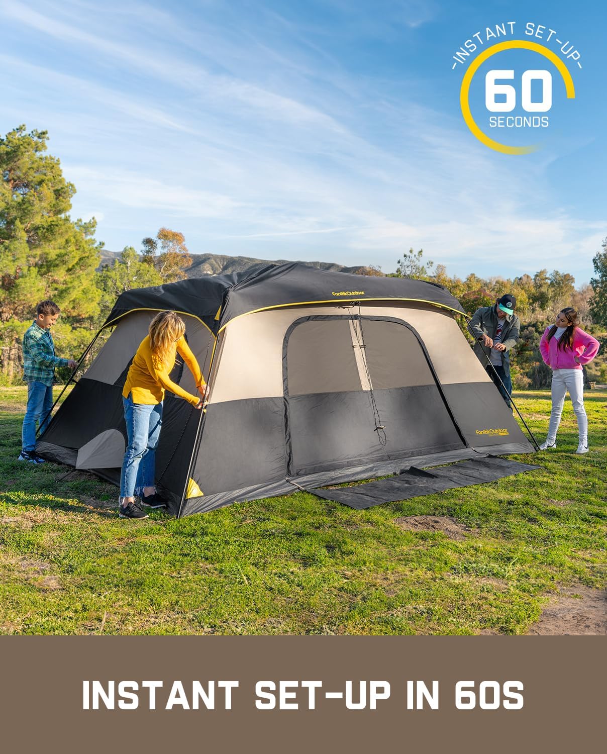 Detalle de FanttikOutdoor Zeta C10 Pro 10-Person Instant Cabin Tent, 14' x 10' with Rainfly