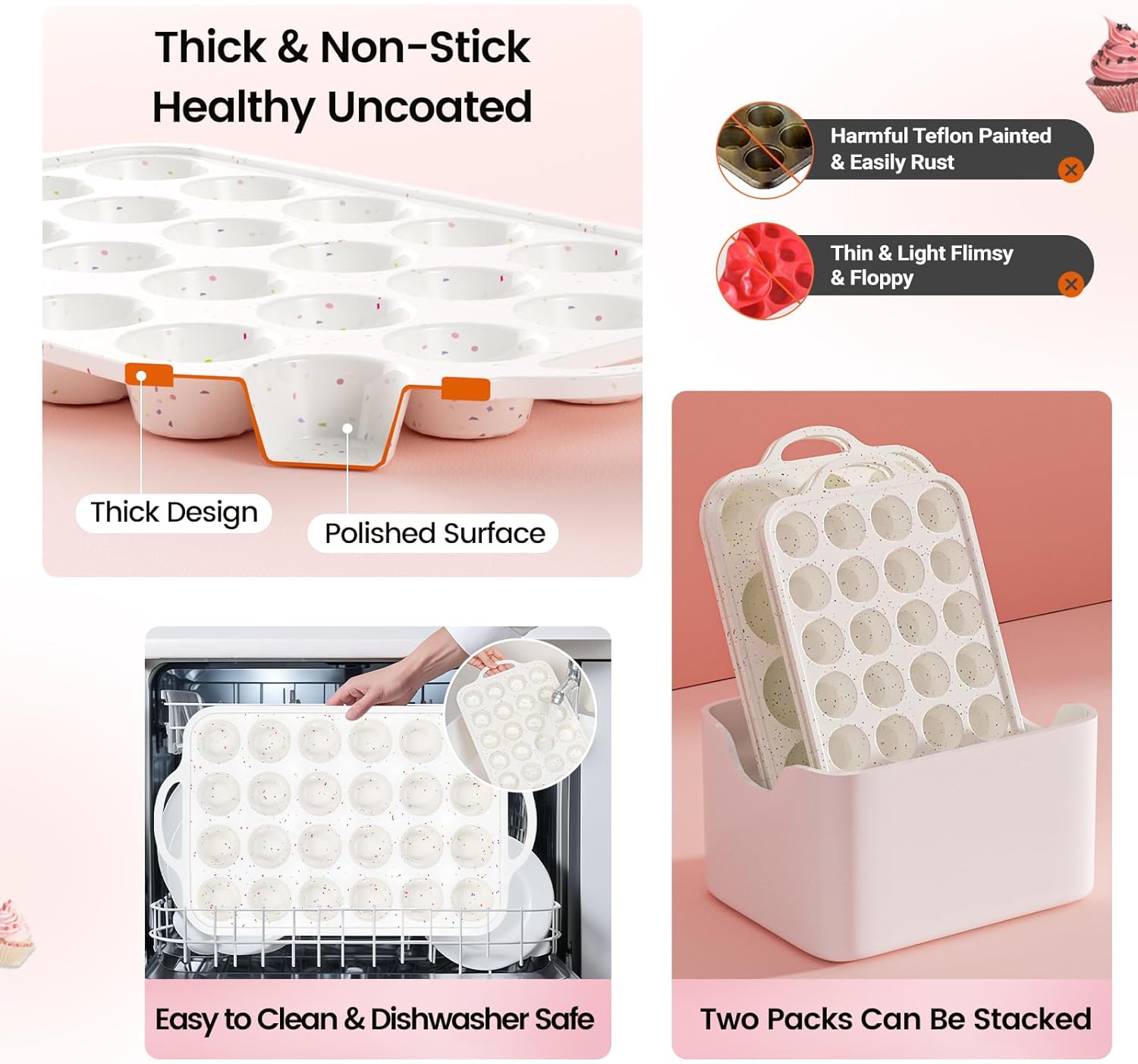 Thumbnail 5 de Fimary Silicone Mini Muffin Pan With Metal Reinforced Frame – 24 Cups, BPA Free, Non-Stick, Oven Safe