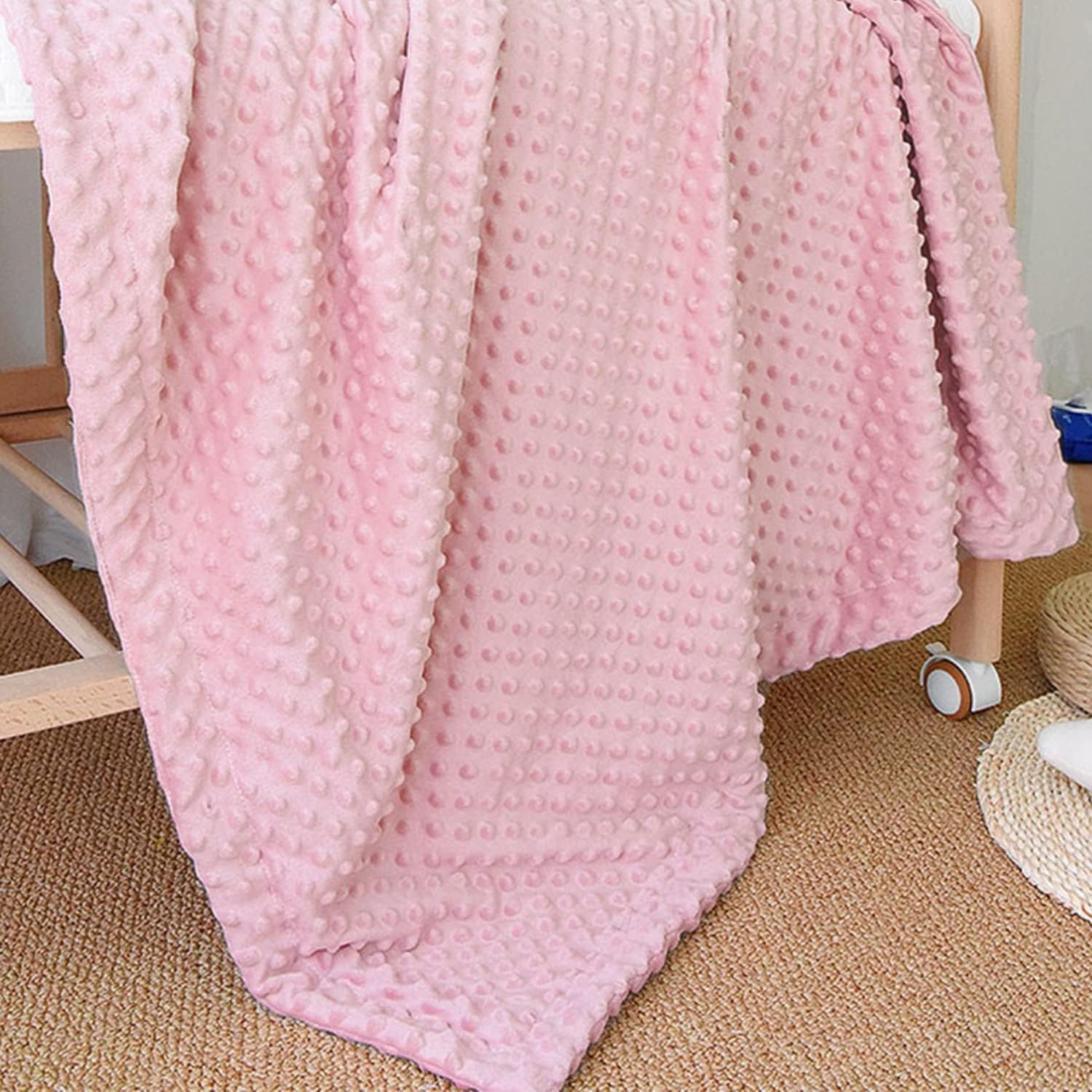 Detalle de CREVENT Gemütlicher Fleece-Überwurf mit Sherpa-Rückseite (Babydecke) – 75 x 100 cm, rosa Punkte