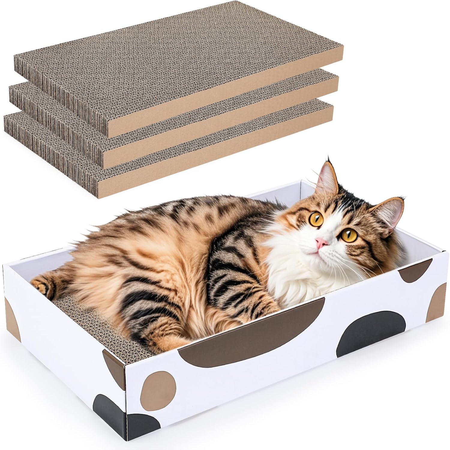 Detalle de PETTOM Katzen-Kratzbretter aus Karton – 3er-Pack, 43 × 26 cm (je 42 × 25 × 2,5 cm) + kostenloses Katzenminze