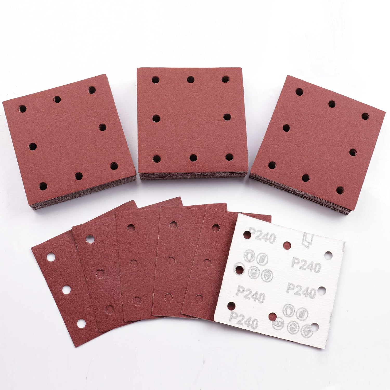 Detalle de Sruhrak 110x115mm Sandpaper – 50 Sheets, 240 Grit, Hook-and-Loop, 8-Hole Design
