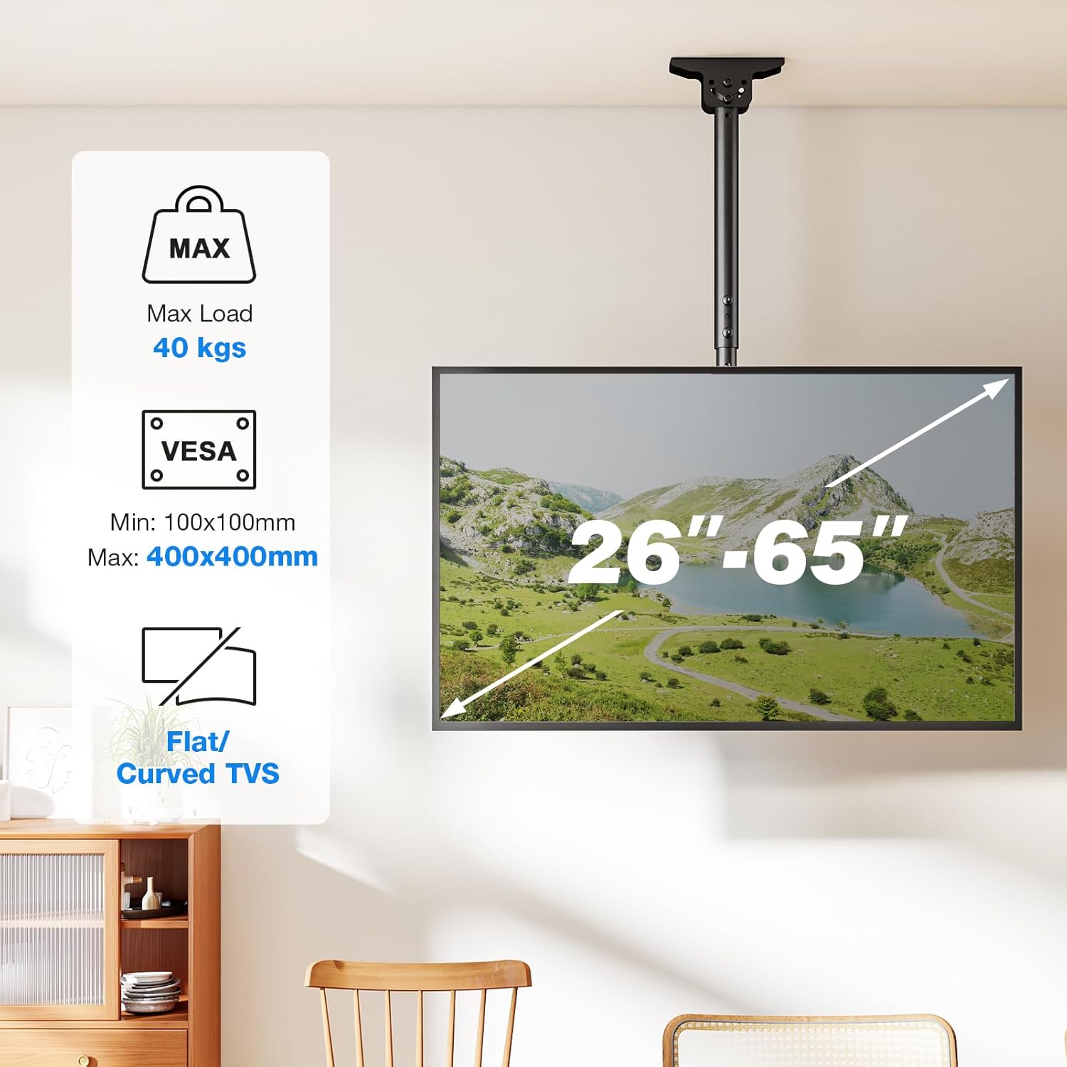 Thumbnail 2 de Rfiver Adjustable Swivel Ceiling TV Bracket for 32–65" TVs (360° rotation, up to 40kg, max VESA 400×400mm)