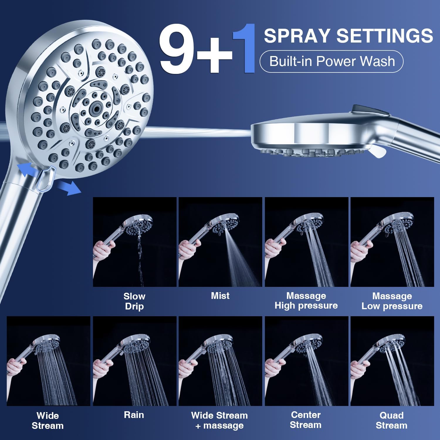 Detalle de PALAS S100 Filtered Handheld Shower Head, 10 Spray Modes and Power Wash