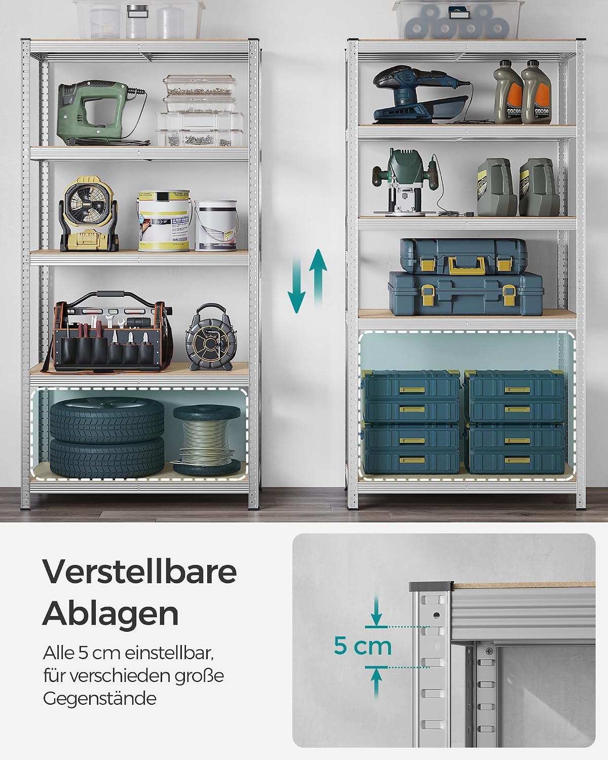 Thumbnail 4 de SONGMICS Schwerlastregal 50 × 100 × 200 cm – stabil, 600 kg Tragkraft, 5 verstellbare Ablagen