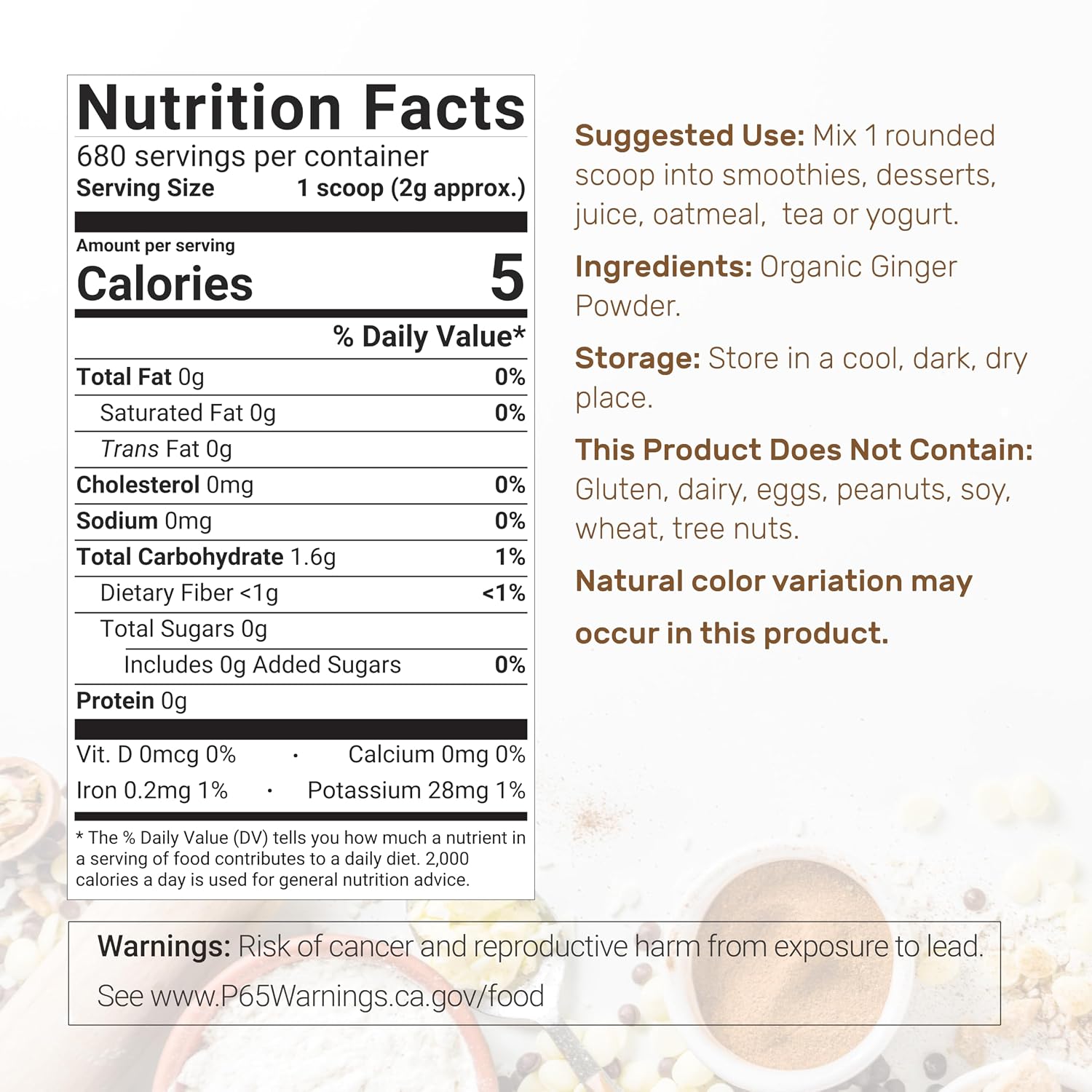 Detalle 2 de DEAL SUPPLEMENT TS0417-A700ML-M443 Organic Ginger Powder, 3 lb