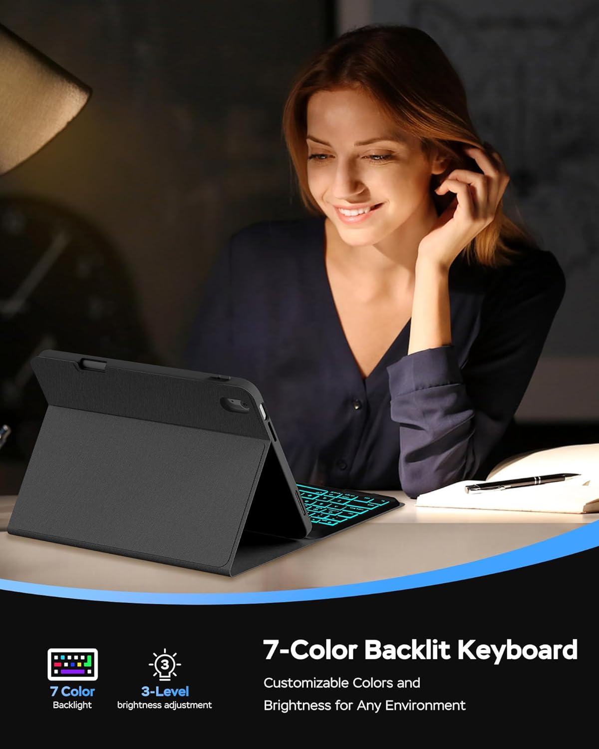 Thumbnail 6 de Senyoson Keyboard Case for iPad A16 / 11th Gen 11-Inch (2025) & 10th Gen 10.9-Inch (2022) with Backlit Keyboard, Pencil Holder, and Detachable Folio