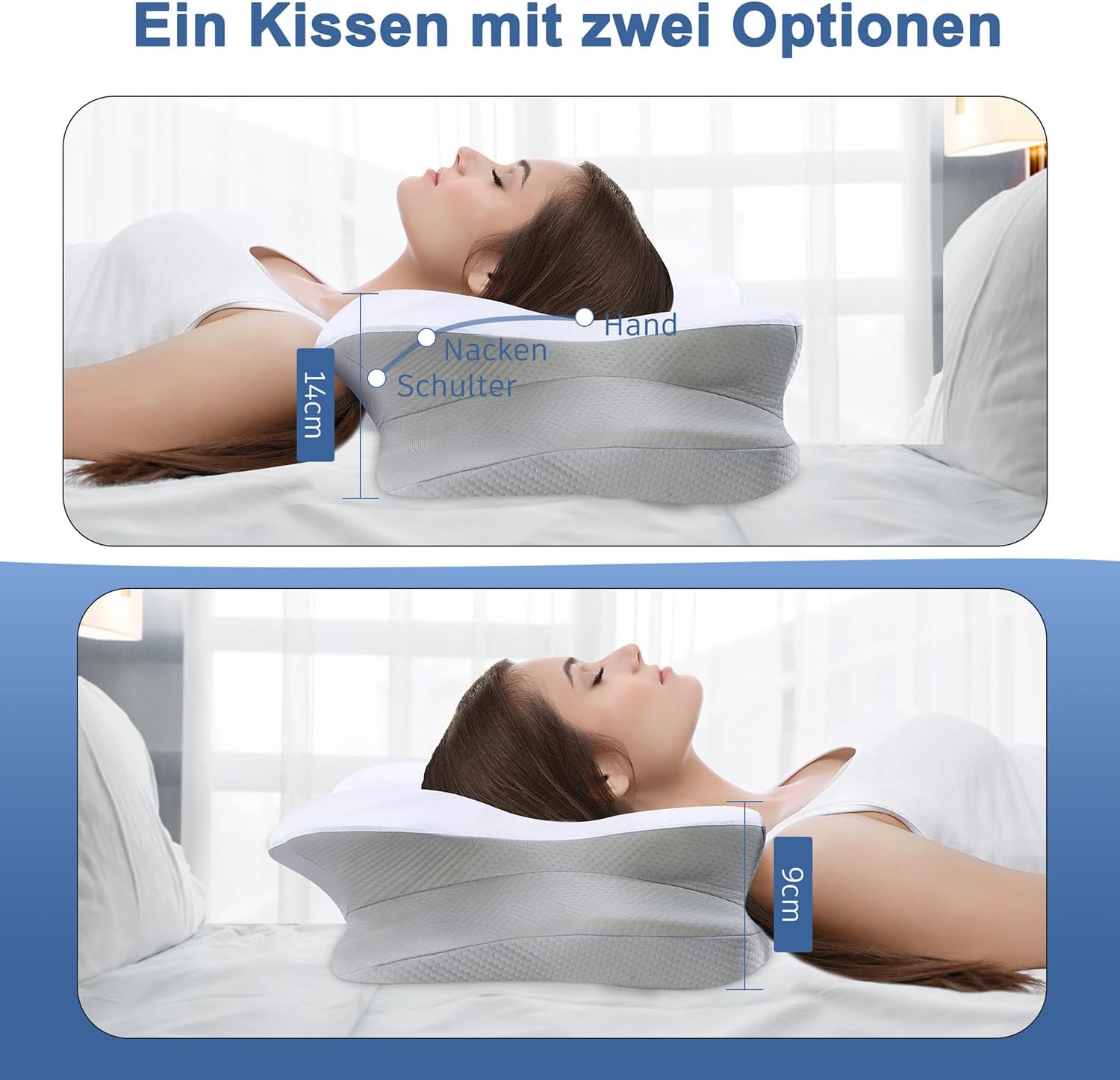 Thumbnail 6 de DONAMA Memory Foam Nackenkissen Ergonomisch – 6‑Zonen Kontur, zwei Höhen, Armauflage, kühlend