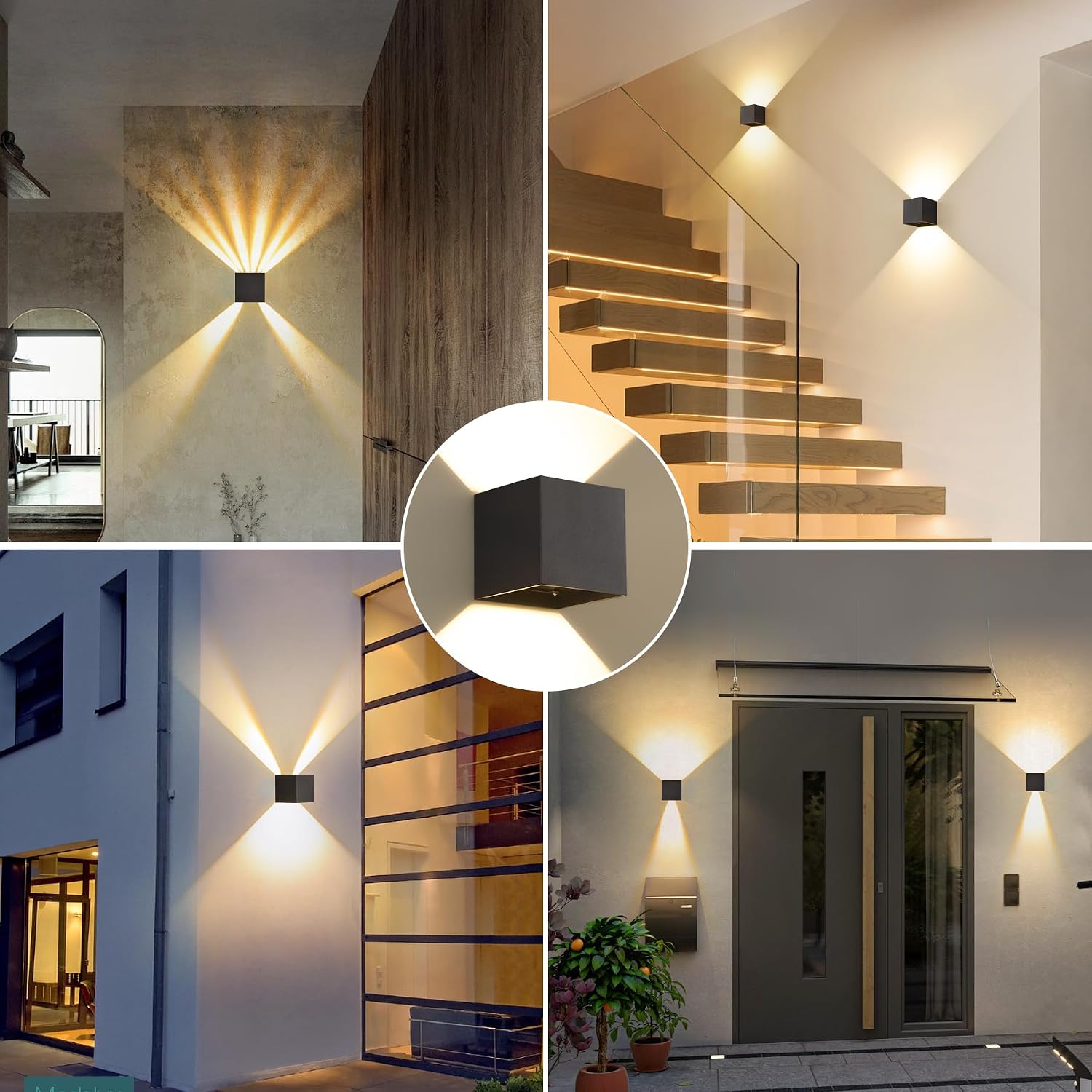 Detalle de SANSHI kit da 2 applique LED da parete 12W IP65 con fascio regolabile 3000K, nero