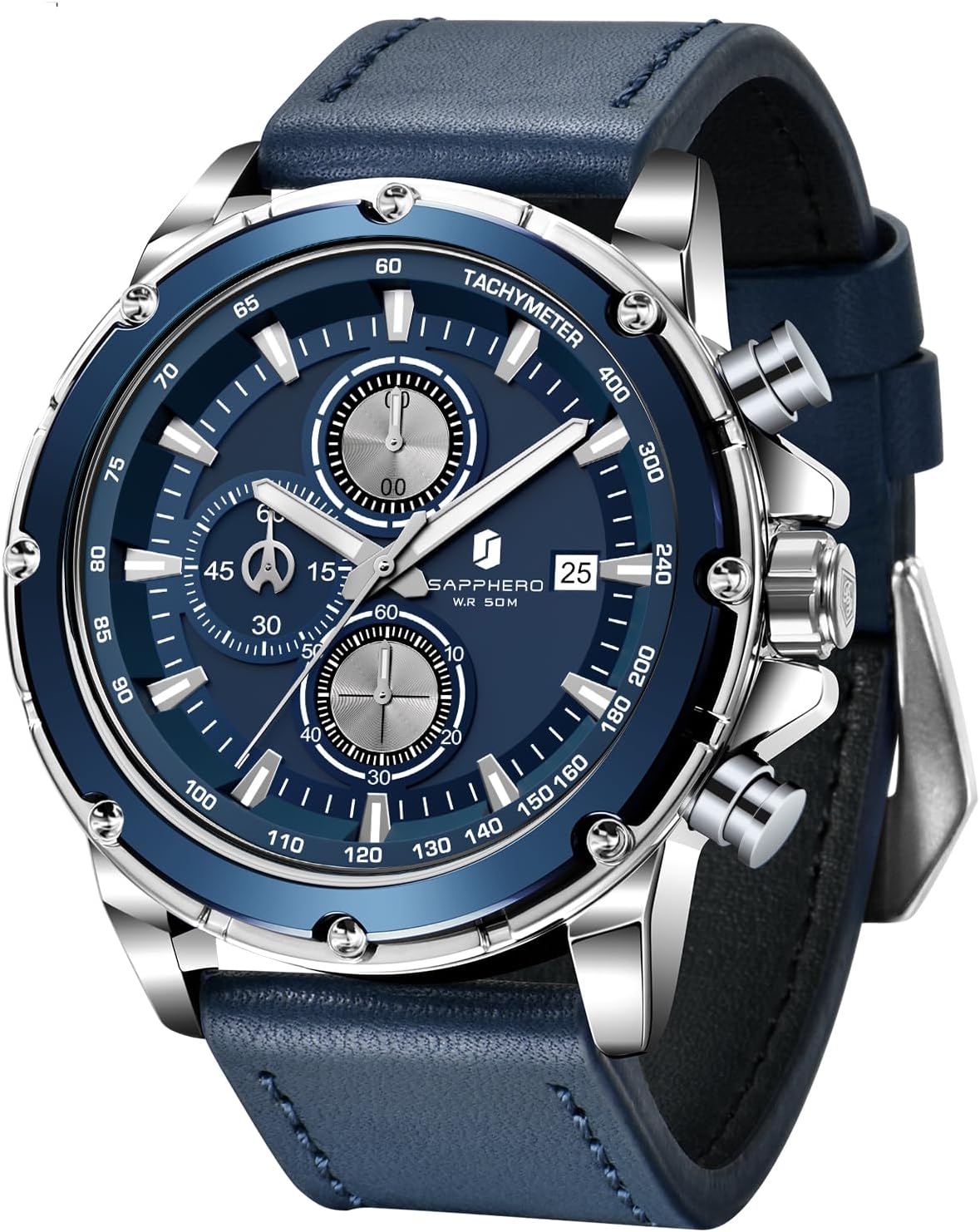 Thumbnail 6 de BENYAR Montre Homme Chronographe Étanche avec Calendrier — Bracelet Cuir/Acier Inoxydable