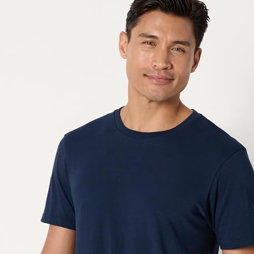 Detalle 2 de Amazon Essentials Camisetas interiores de Algodón para Hombre, cuello redondo, corte ajustado – Pack 6 (Azul Marino/Gris Chiné Moyen)