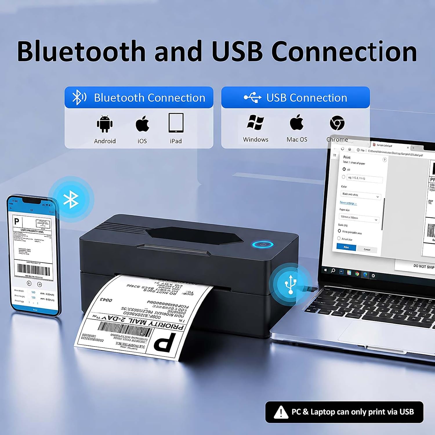 Detalle 2 de Mvgges POS-9270 4x6 Thermal Shipping Label Printer, Bluetooth and USB