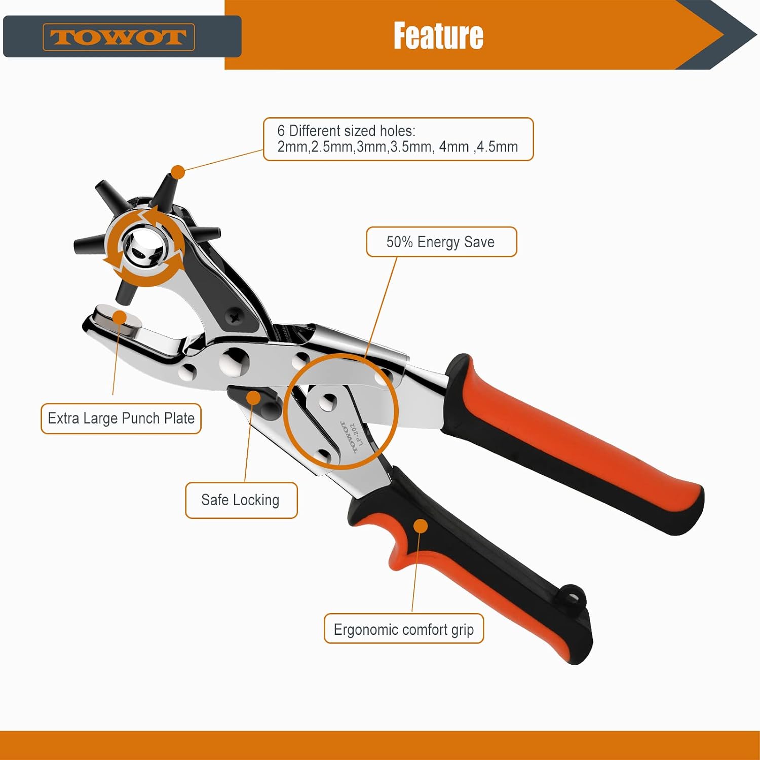 Detalle 2 de TOWOT Belt Hole Puncher Kit 6-hole rotary