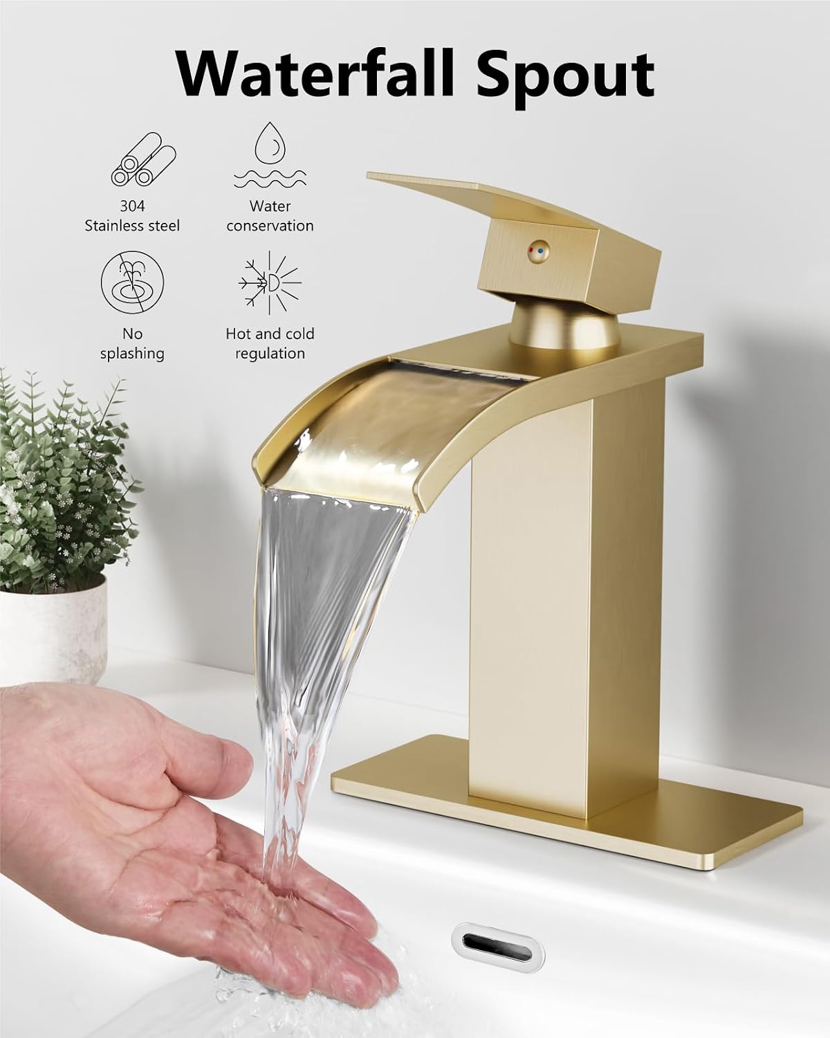 Detalle de GBBNE Waterfall Bathroom Faucet, Brushed Gold