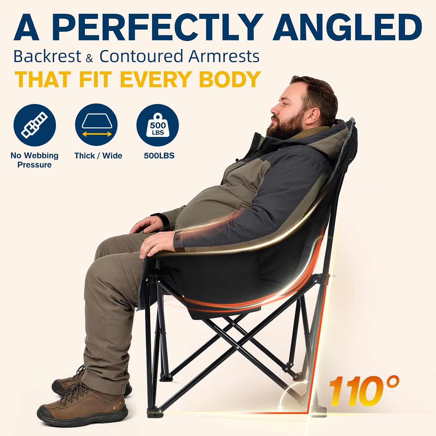 Detalle de Coldbee PW-RC749C-HS1 Heated Oversized Camping Chair, USB Heating, 500-lb Capacity
