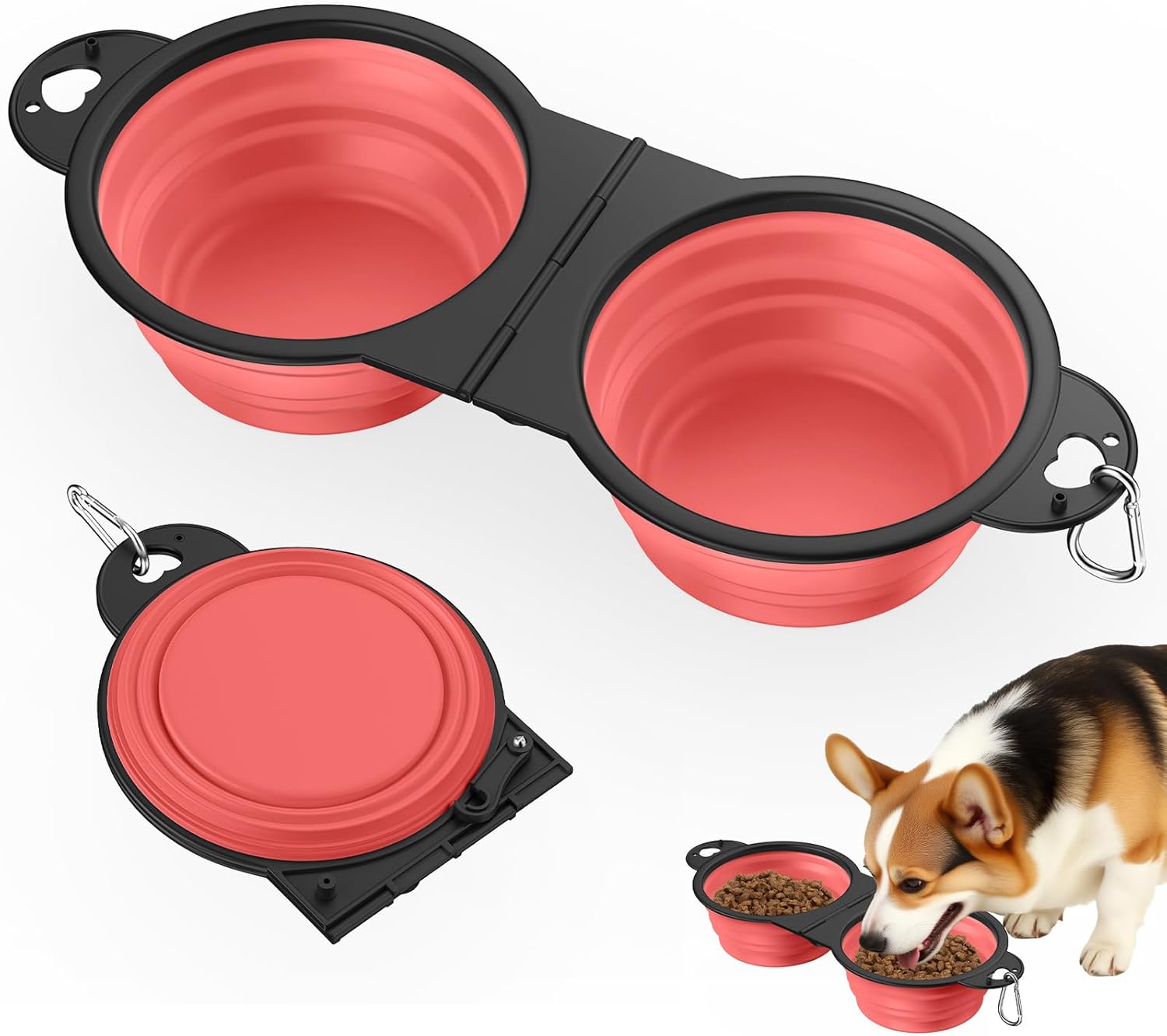 Detalle de Pawaboo 2-in-1 Zusammenklappbare Hundenäpfe – kompakte Reise-Näpfe mit stabilem Doppel-Design