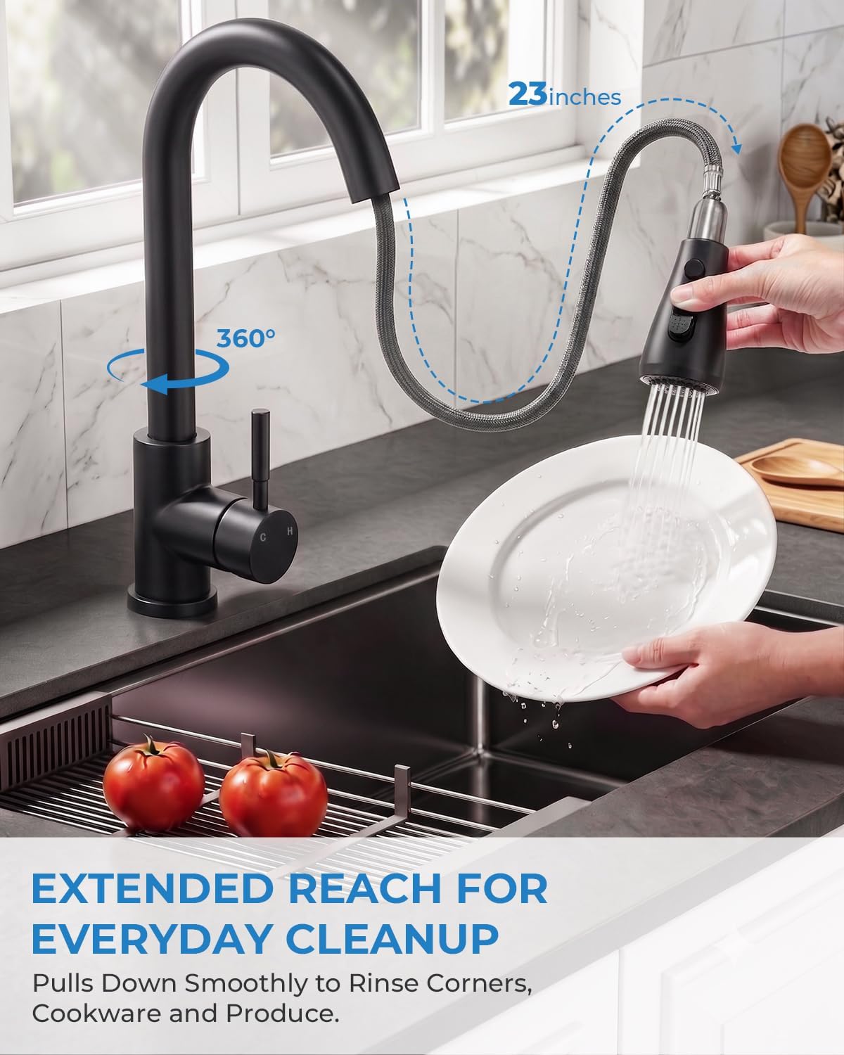 Detalle de VFAUOSIT 06MBV Black Kitchen Faucet with Pull-Down Sprayer, 3 Modes