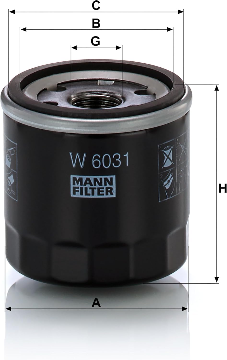 Detalle de MANN-FILTER W 6031 oljefilter med pappersfilter och 3/4-16 UNF-gänga