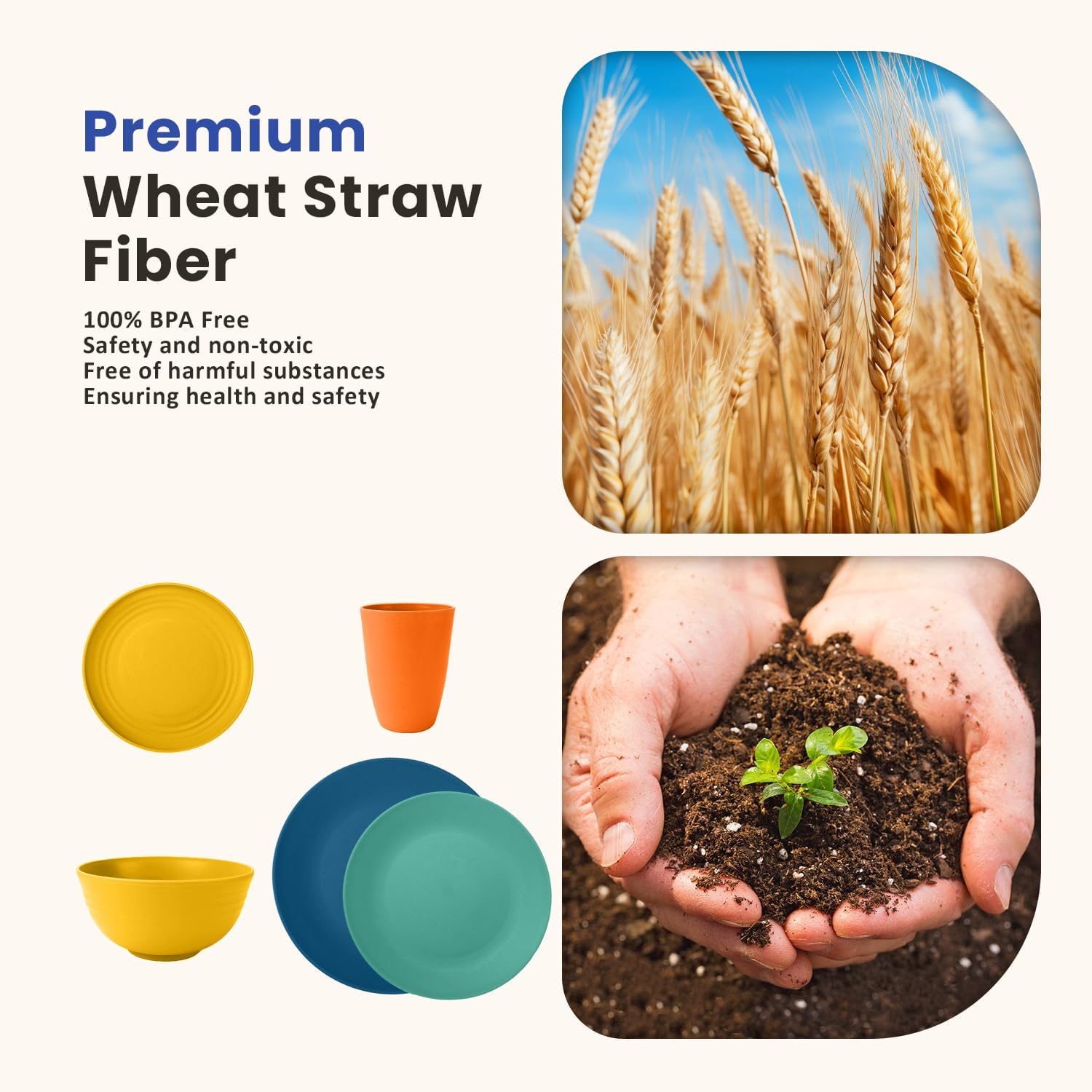 Detalle de Homienly 40-Piece Premium Wheat Straw Dinnerware Set for 8
