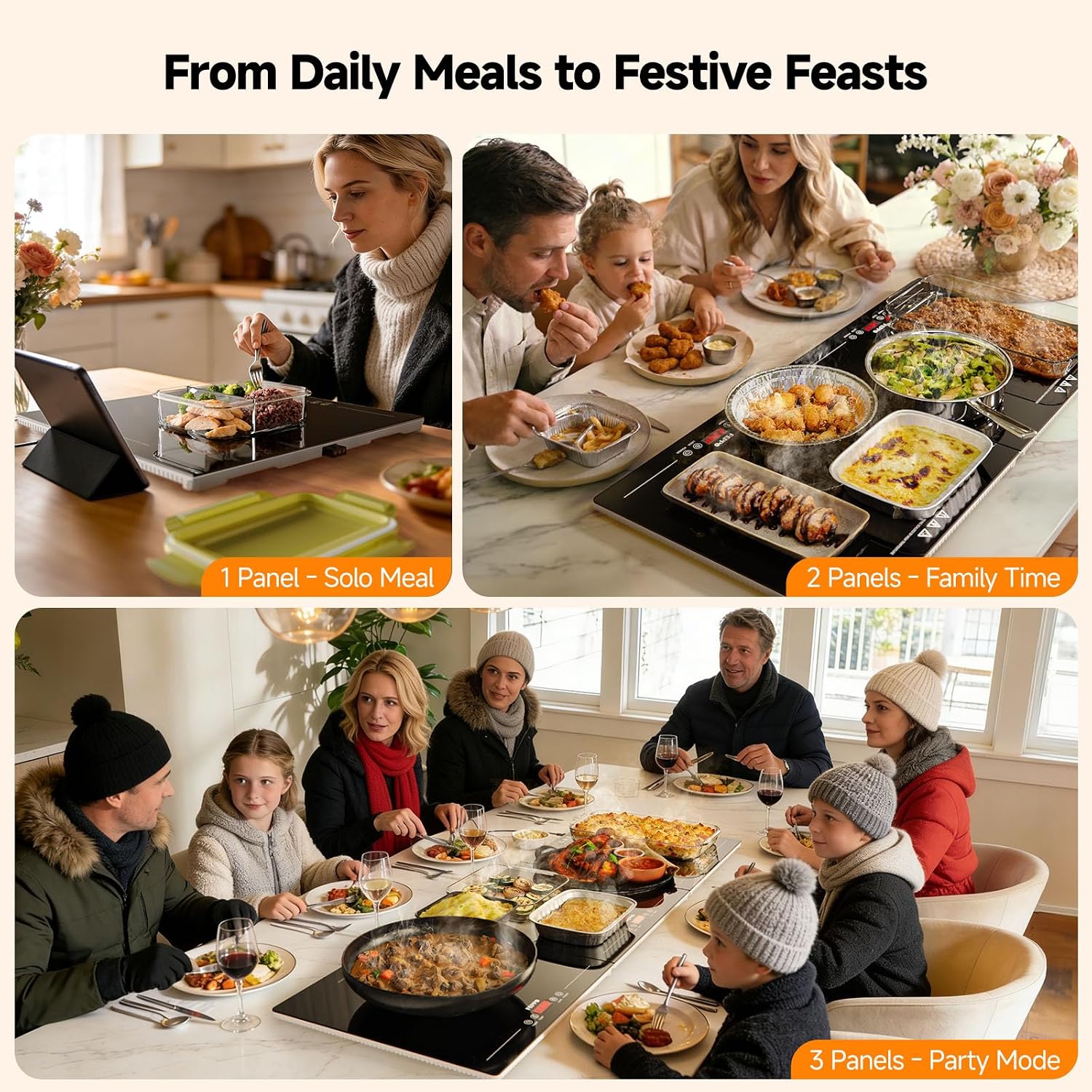 Detalle 2 de FEPPO HF-PJ03 Electric Food Warming Tray, Modular 47" x 15" Glass Surface