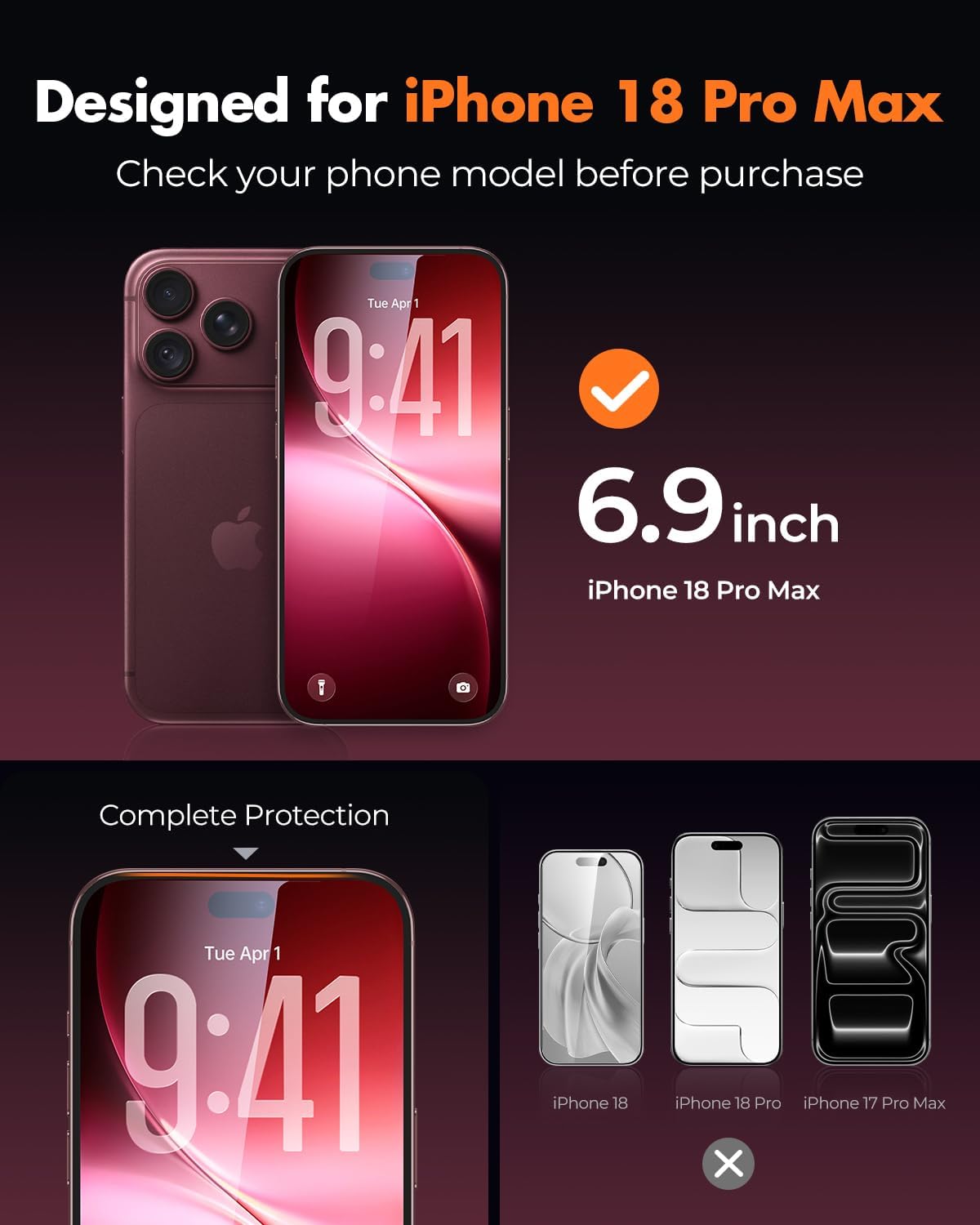 Detalle 2 de UNBREAKcable 2-Pack Screen Protectors for iPhone 18 Pro Max, 9H+ Tempered Glass