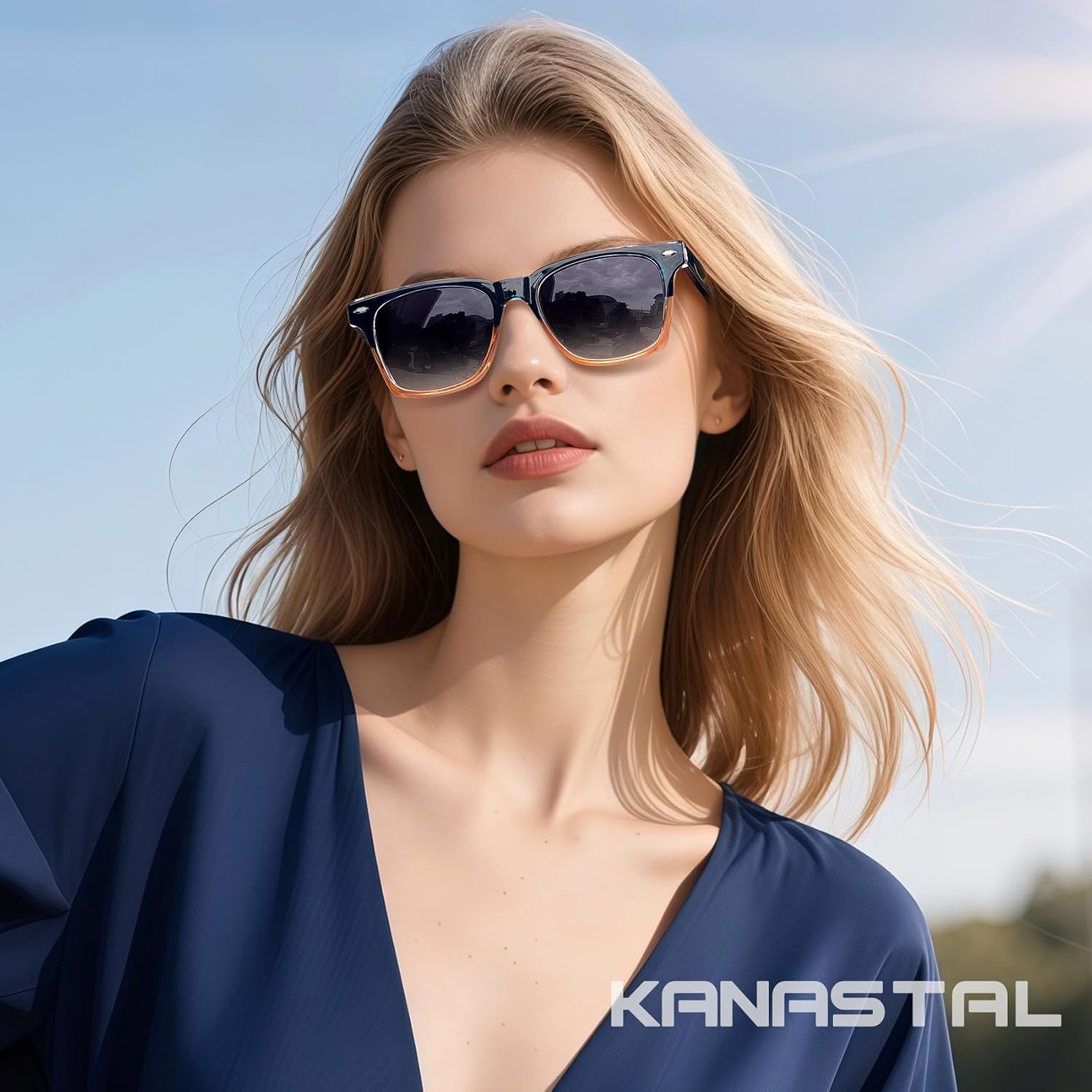 Detalle de KANASTAL Lunettes de soleil unisexes carrées polarisées UV400 monture TR90 et branches acétate
