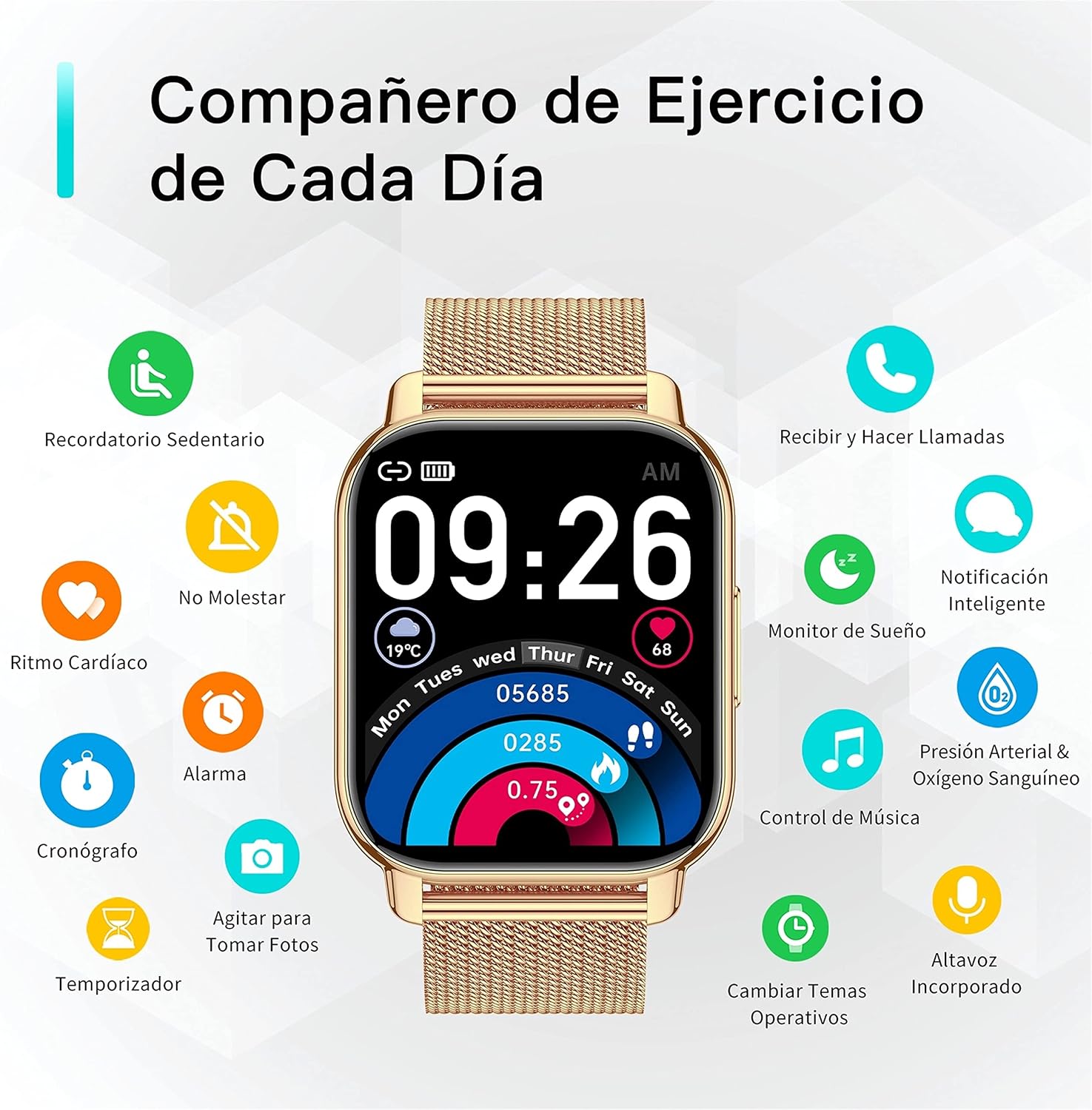 Thumbnail 6 de Popglory Reloj Inteligente Mujer con llamadas, presión arterial y 100+ deportes (1.85”)
