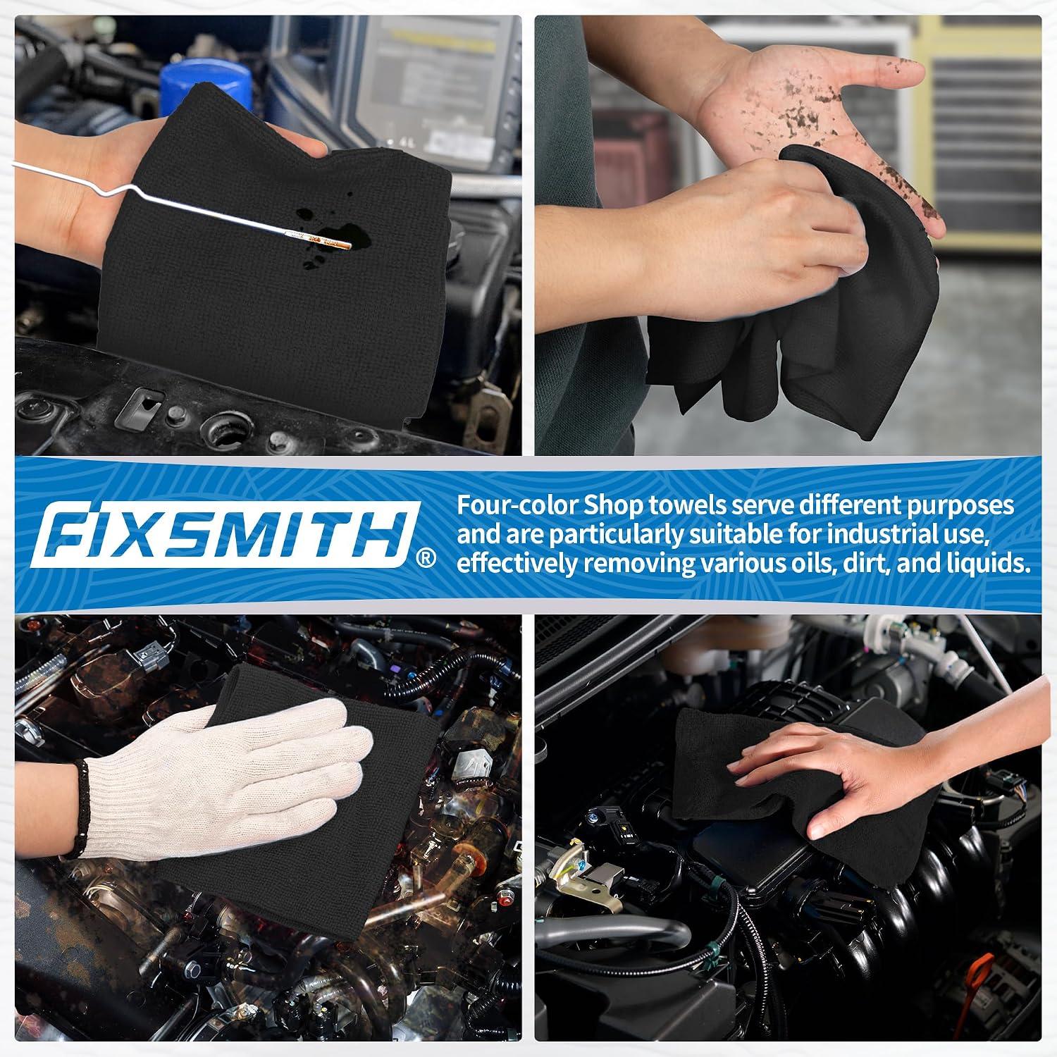 Detalle 2 de FIXSMITH FMJLC04-24BK Microfibre Cleaning Cloths, 24-Pack, Black