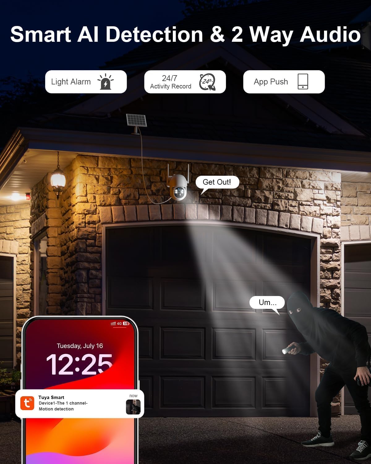 Thumbnail 5 de SANSCO 4G LTE Cellular Solar Security Camera with 2K Colour Night Vision, PTZ 360°, Built-in SIM (UK) – 64GB