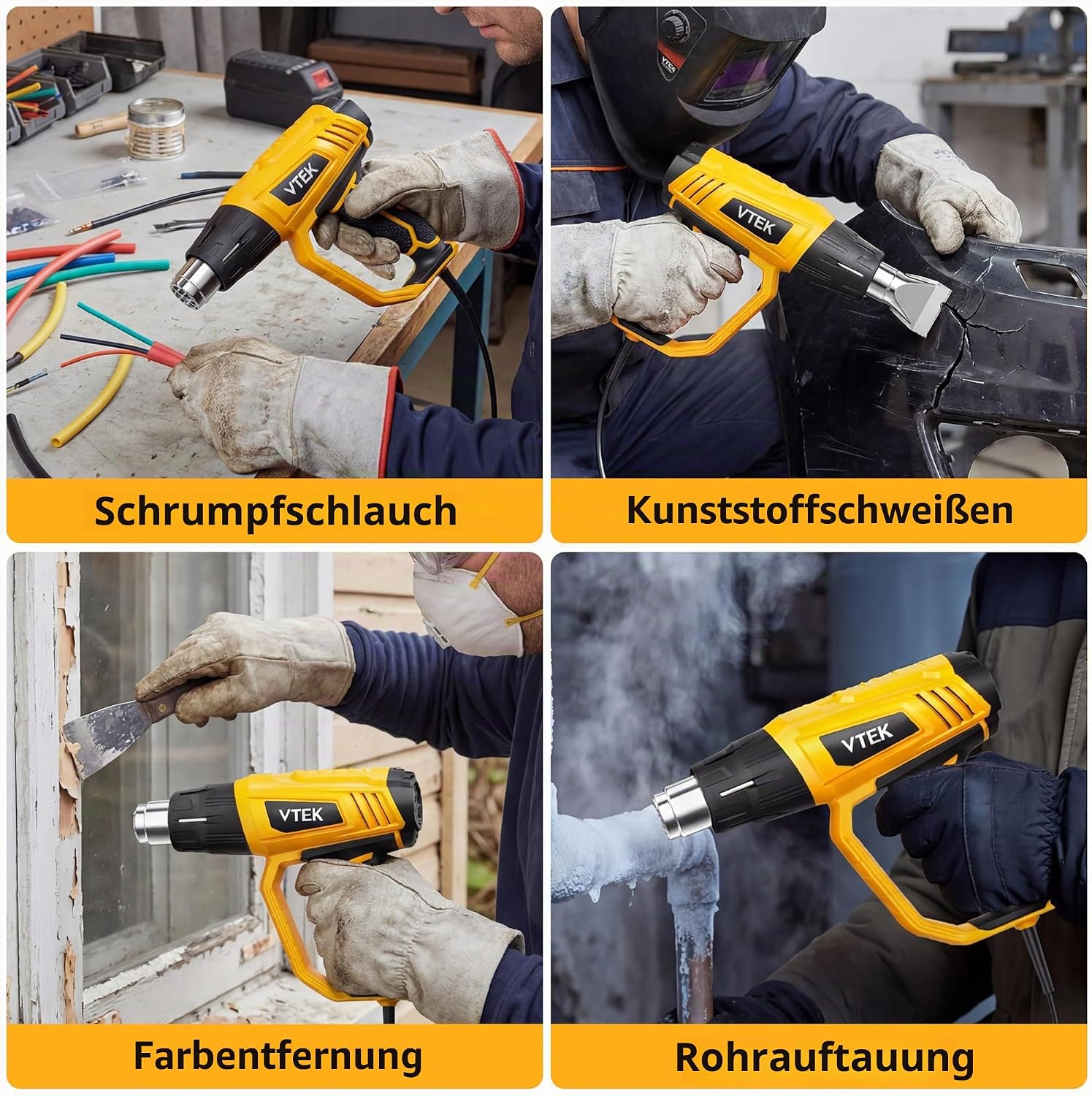 Detalle de VTEK Heissluftpistole 1800W: Vielseitige Heißluftföhn mit 60–650°C und 3 Luftströmungsstufen