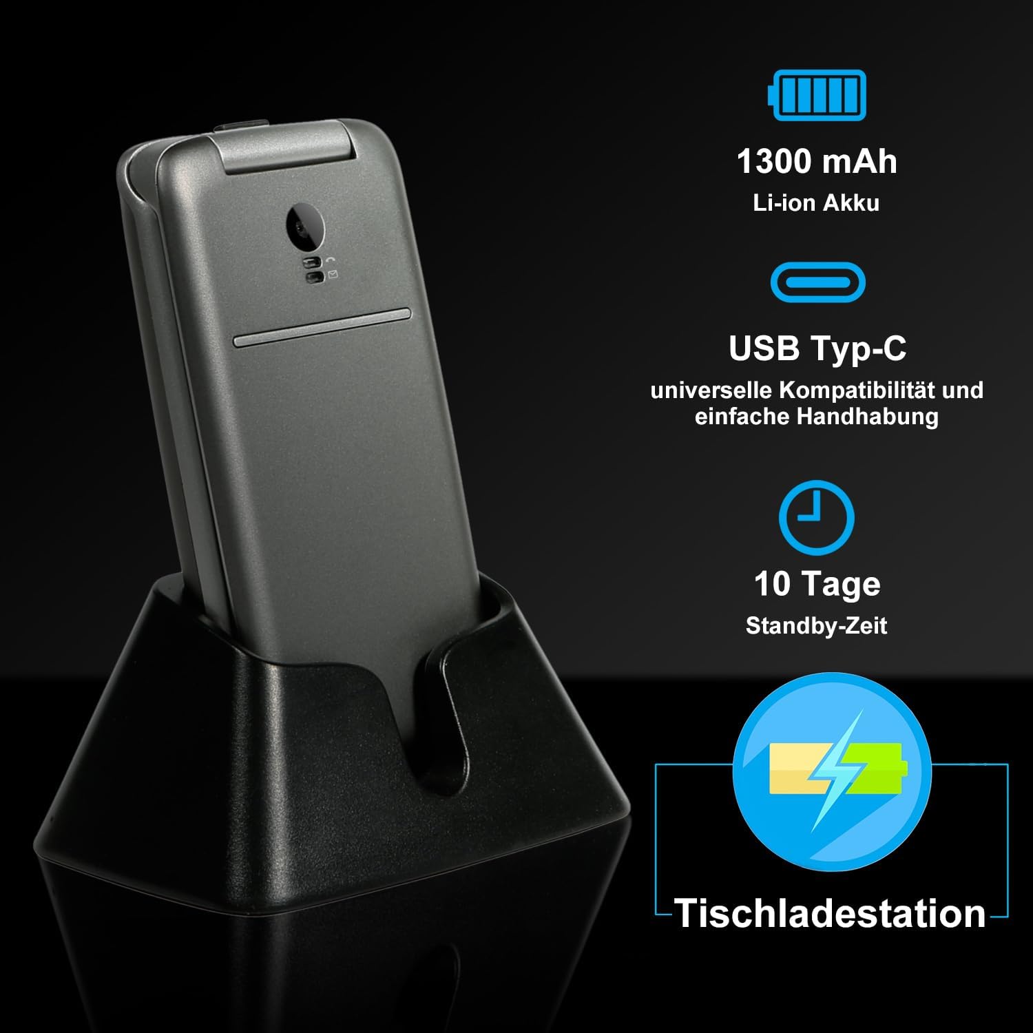 Thumbnail 2 de artfone G3 Grigio-4G: telefono pieghevole per anziani con SOS, doppio display e tasti grandi