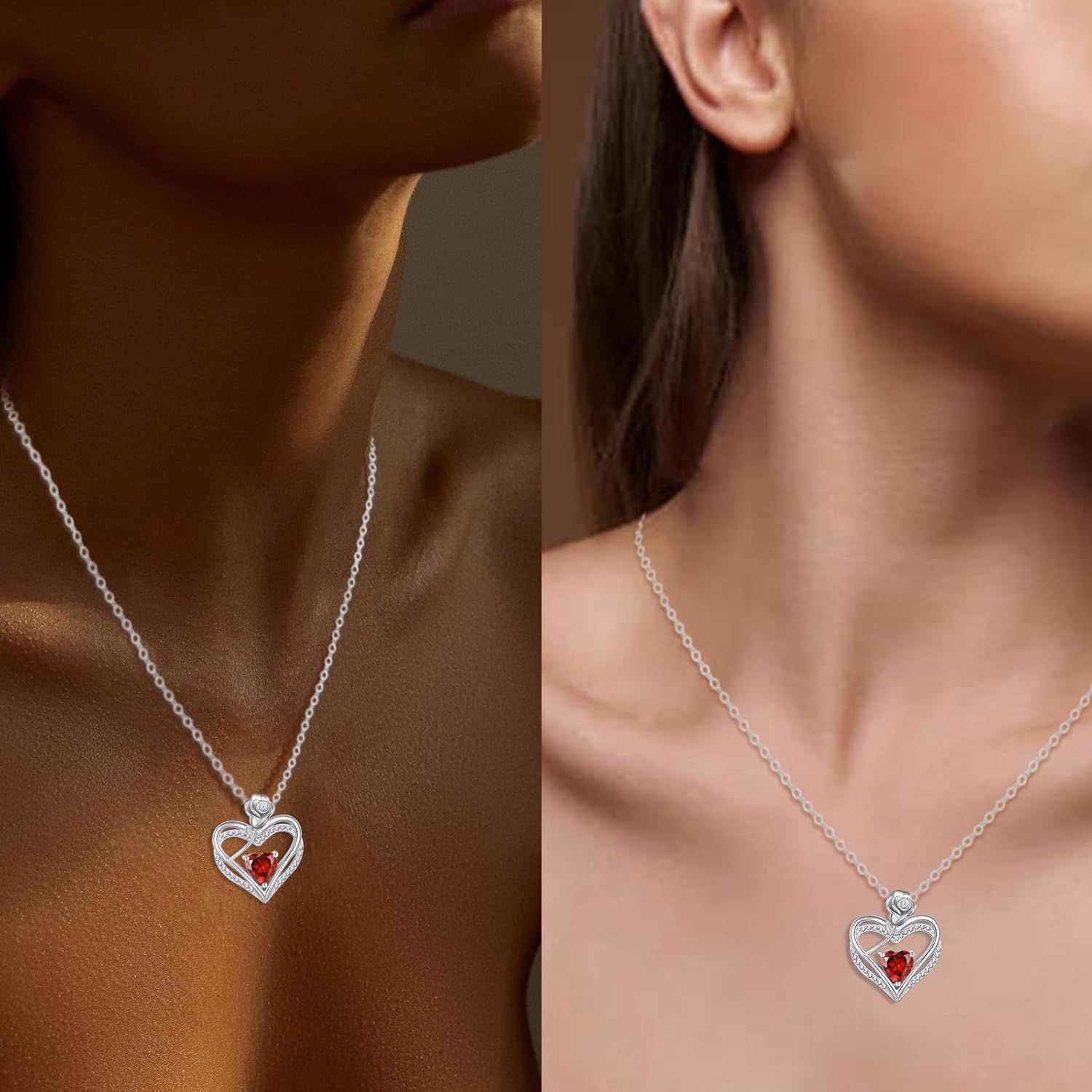 Thumbnail 6 de Muttertagsgeschenk: Halskette Damen Silber 925 – Herz, Rose & Geburtsstein