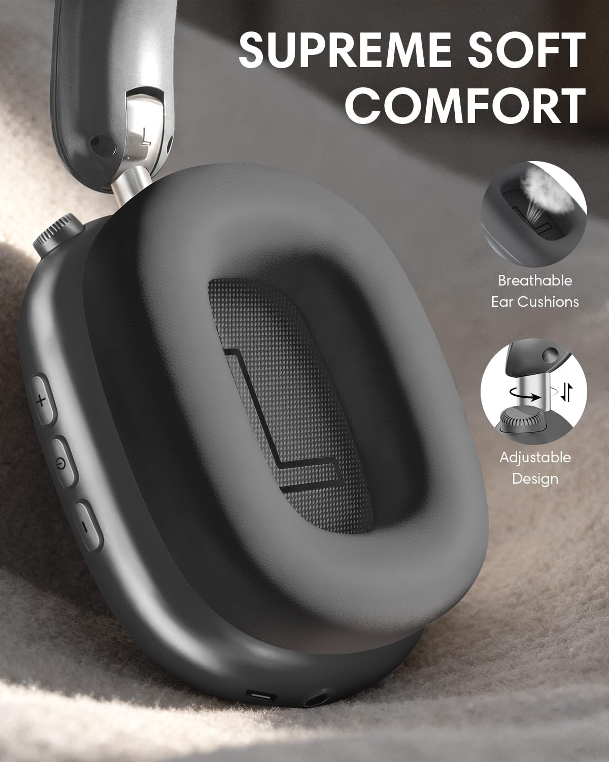 Detalle 2 de Wentronic Y02 Active Noise Cancelling Headphones – Wireless Over-Ear, 60H Battery, Bluetooth 5.4 (Grey)
