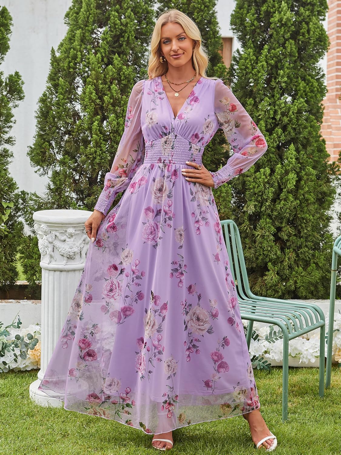 Detalle 2 de ANRABESS Women's Floral Maxi Dress in Polyester