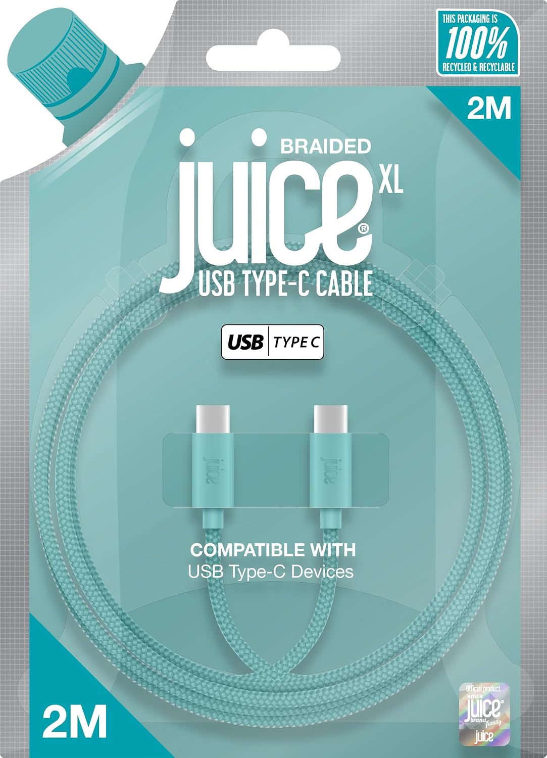 Detalle de Juice Braided Type C 2m Charging Cable – Teal