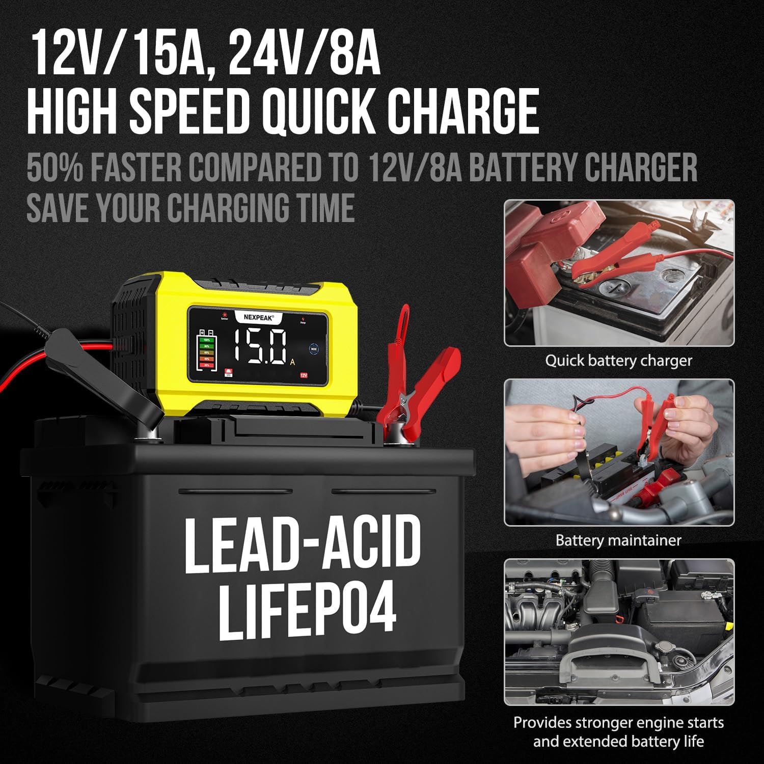 Detalle 2 de NEXPEAK 15A Smart 12V/24V Battery Charger